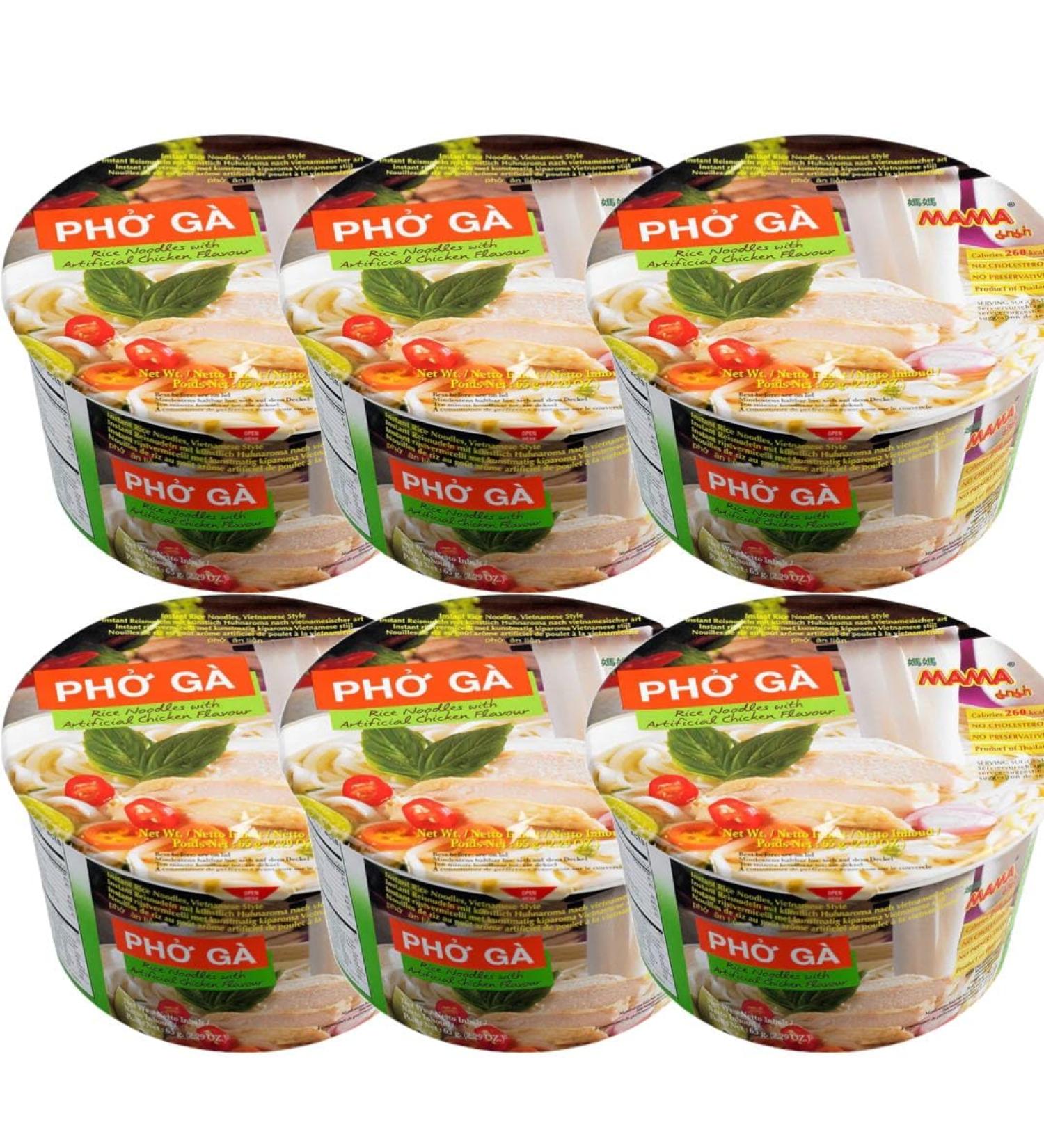MAMA PHO GA Instant Chicken Flavour Rice Noodle Bowl Noodles Soup 65g (6 Bowls) - Buy Online on GoSupps.com