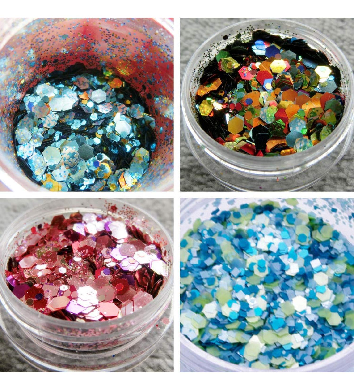 Holographic Hexagon Chunky Glitter Mermaid Dreams Sequins Iridescent Flakes Tips Mixed Paillette Face Eyes Body Hair Nail Art (8 Boxes)
