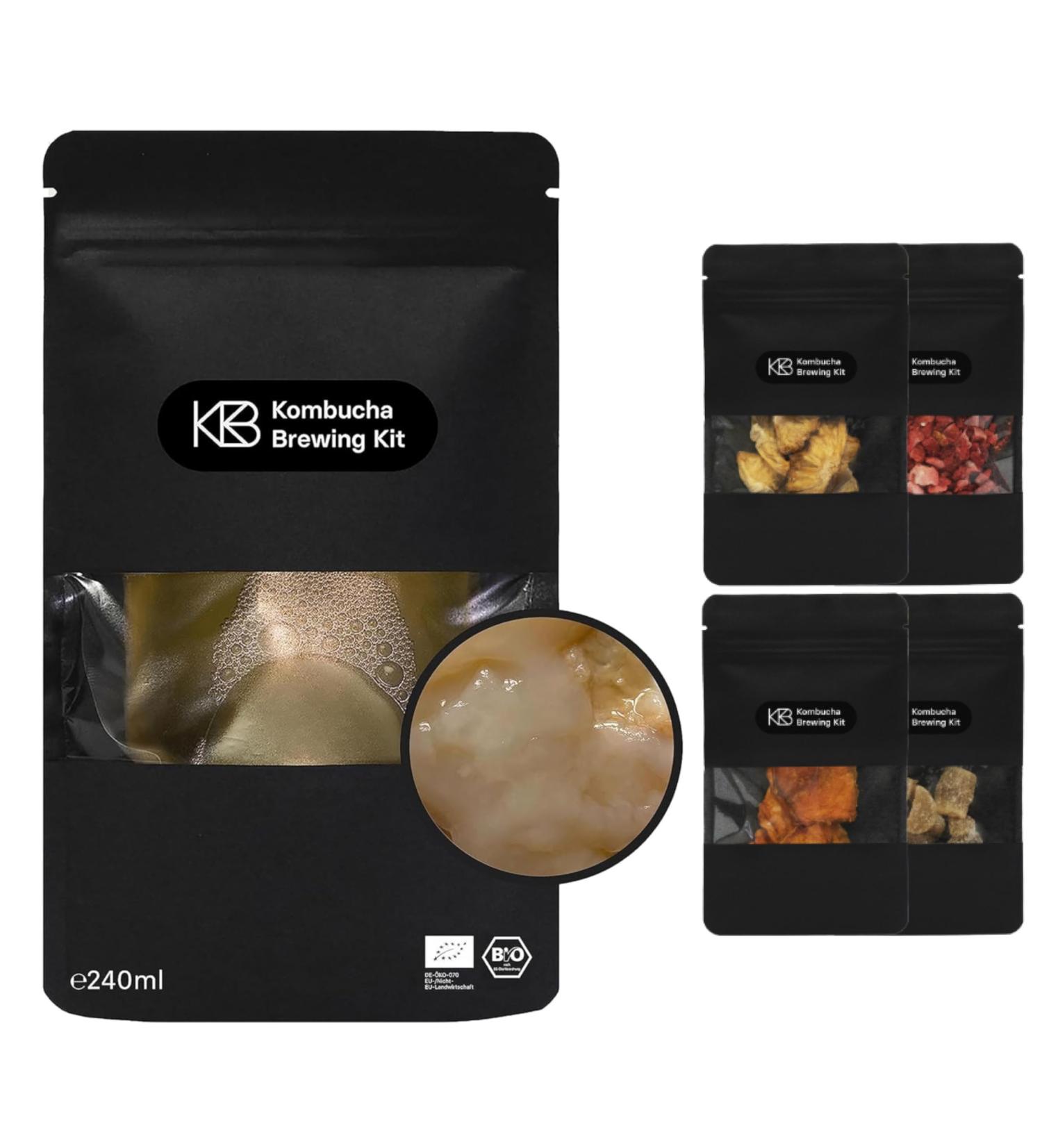 Kombucha Bio Scoby Infusion Bundle | Handmade Vegan Culture with 4 Flavors | Gluten-Free & Lactose-Free | 240ml for 1.2 2.4L Kombucha - Buy Online on GoSupps.com
