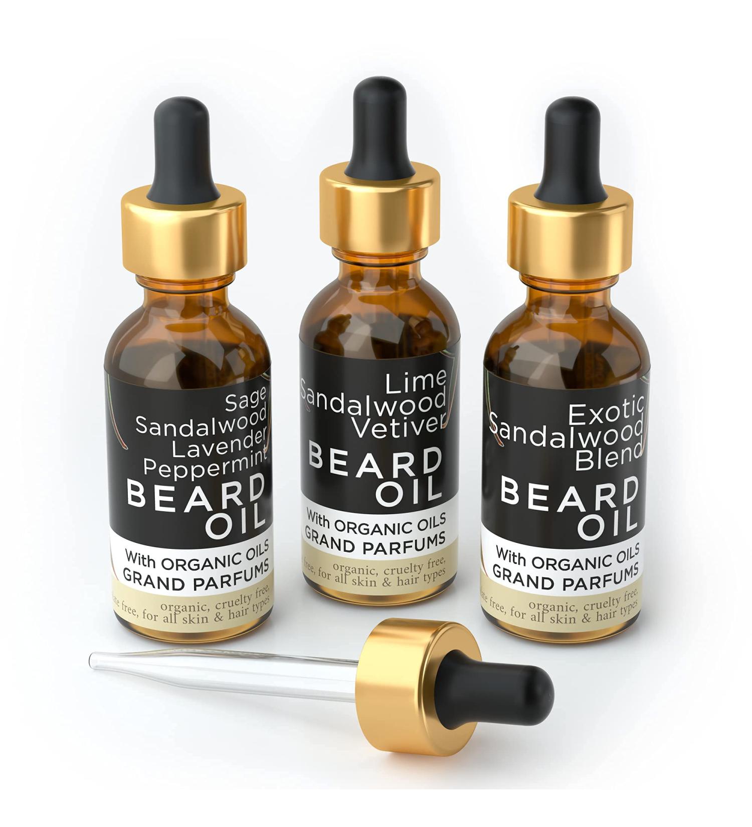 Buy Grand Parfums Men's Beard Oil - 100% Organic & Natural | 3 Scents | Essential Oils for Softer & Stronger Beards - Sandalwood Lovers - Buy Online on GoSupps.com