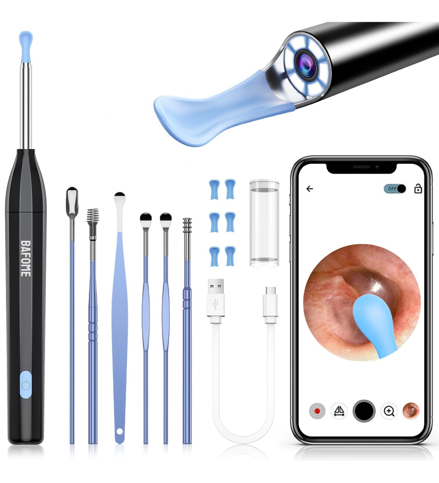BAFOME Ear Wax Removal Kit with 6 Ear Picks and 1920P Camera - Ear Cleaning Tool for iPhone, iPad, Android - Wax Remover with Light - Buy Online on GoSupps.com