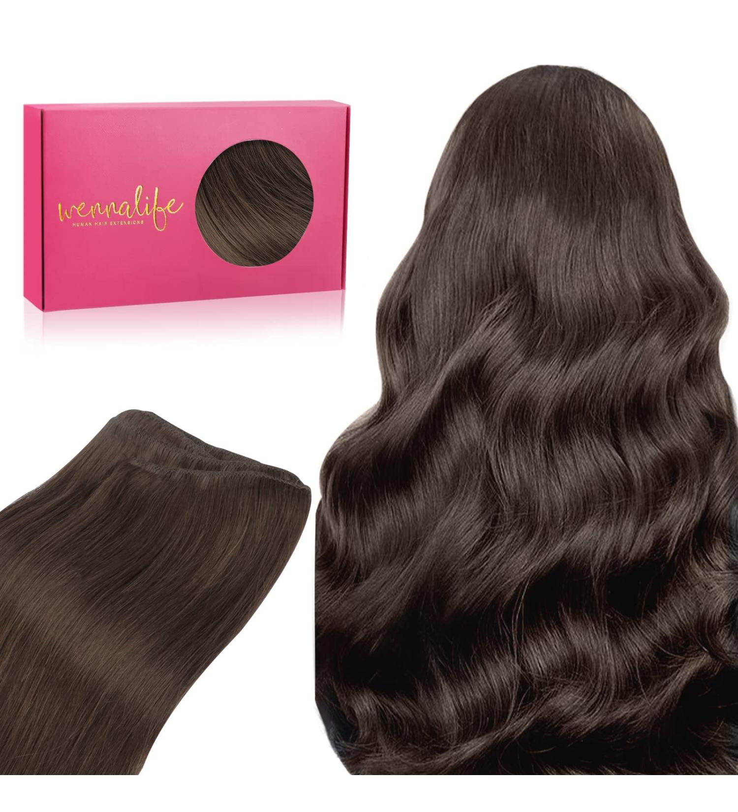 45cm Real Hair Extensions - Light Dark Brown Tresses for Sewing | 90g Wefted Sew-In Hair Extensions - Buy Online on GoSupps.com