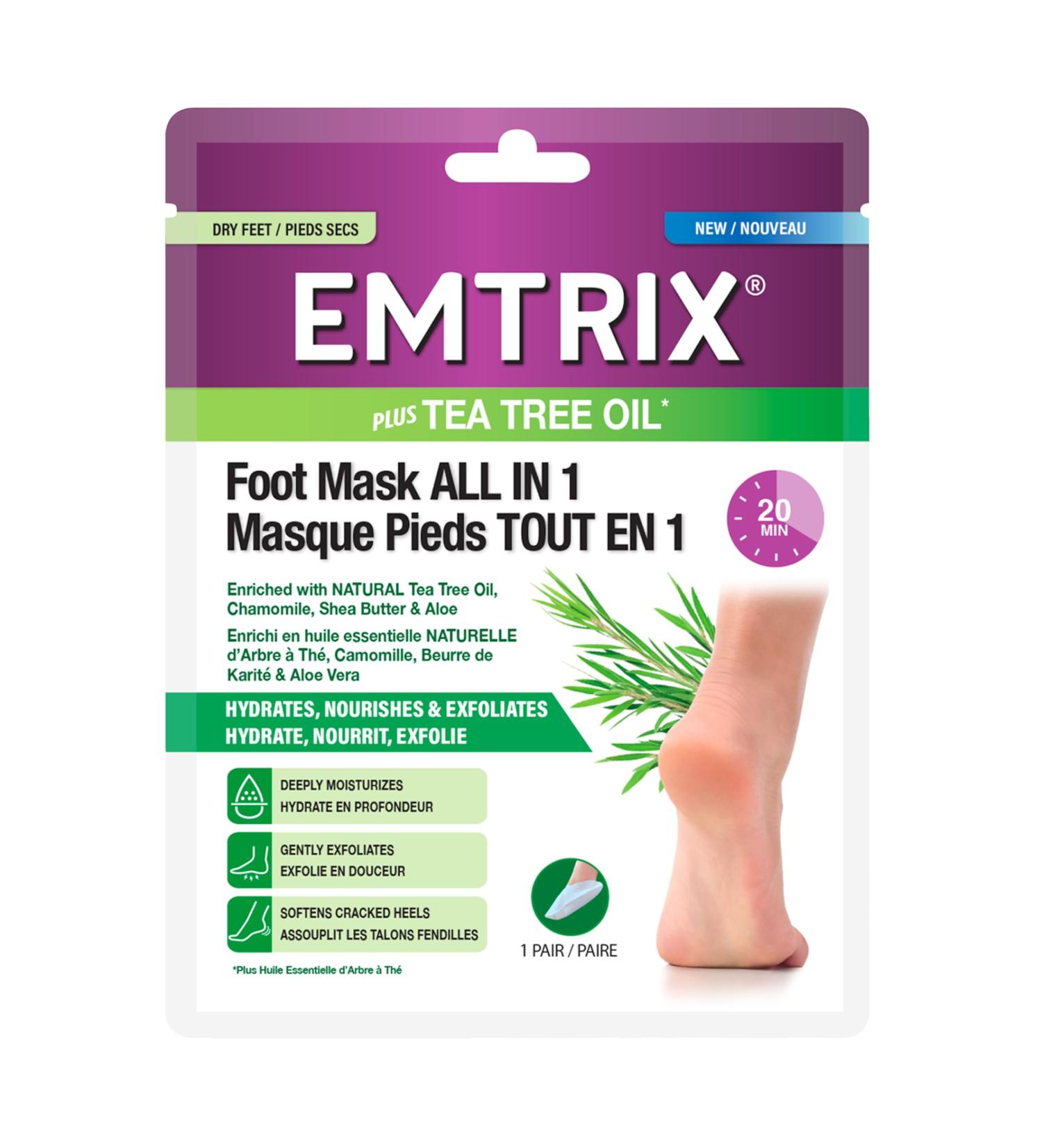 EMTRIX - All-in-One Foot Mask Exfoliating Moisturizing - Very Dry and Damaged Feet - Based on Natural Ingredients - Effective in 20 min - 1 Pair of Mask Socks - Buy Online on GoSupps.com
