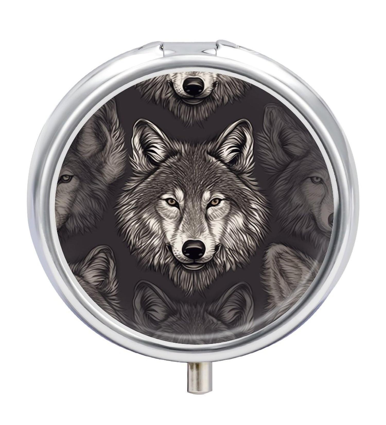 Travel Pill Box with Wolf Head Pattern | 3 Compartment Portable Pill Organizer for Purse & Pocket - Buy Online on GoSupps.com