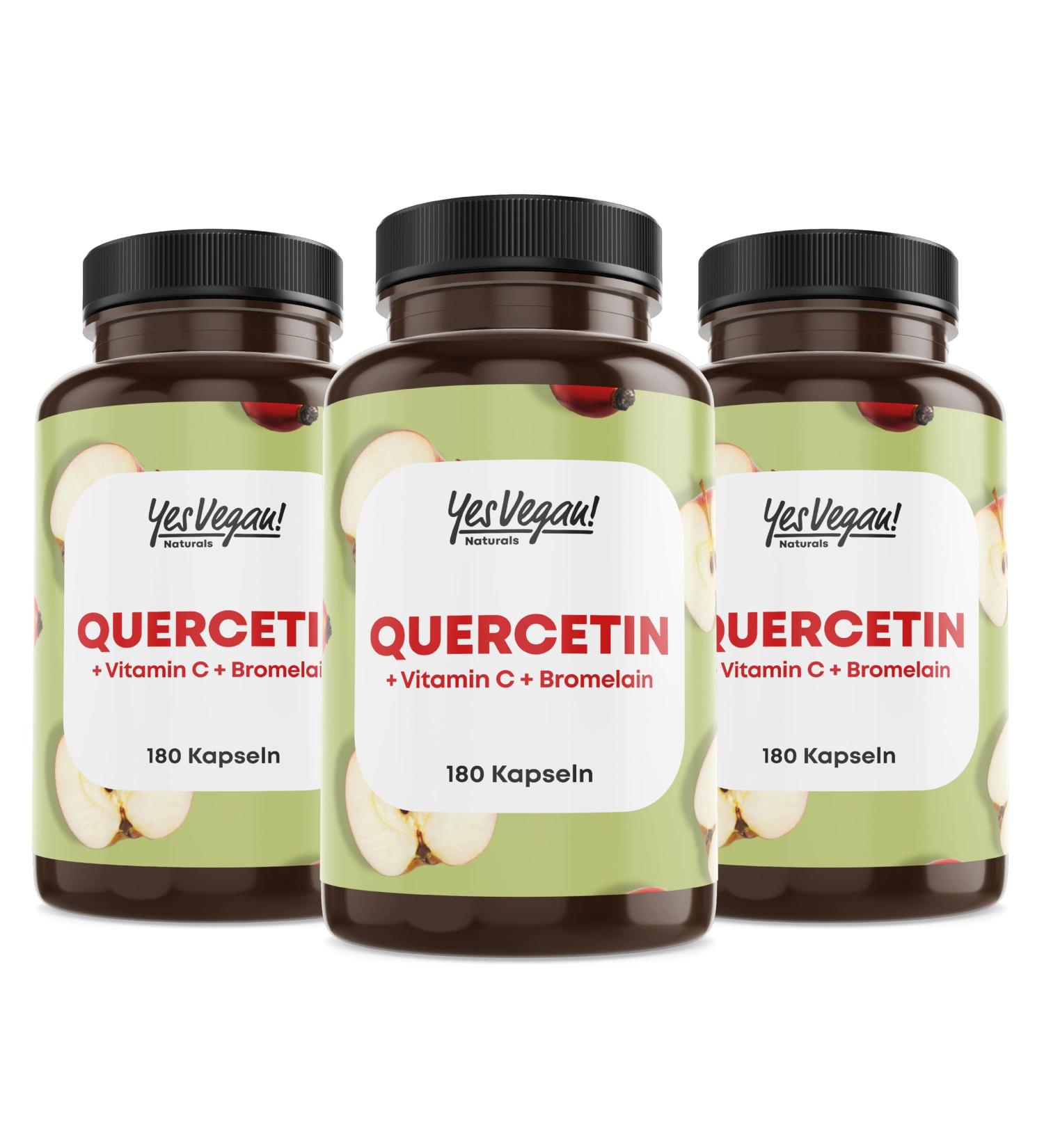 Quercetin High Dose (180 Capsules) with Vitamin C & Bromelain - Vegan Supplement Pack of 3 for Immune Support | International Shipping - Buy Online on GoSupps.com
