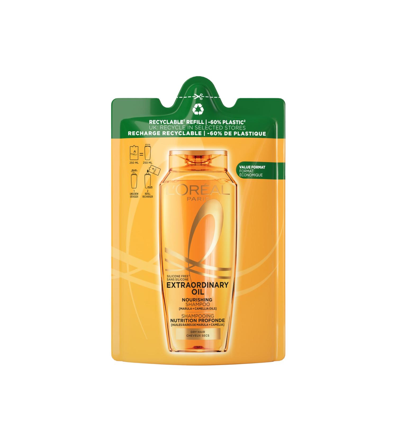 L'Or al Paris Elvive Shampooing Nourrissant Id al pour Cheveux Secs Cheveux Nourris et Brillant Pour 8 Semaines Avec Huiles de Cam lia et Marula Format Commodit Eco-Recharge Huile Extraordinaire - Buy Online on GoSupps.com