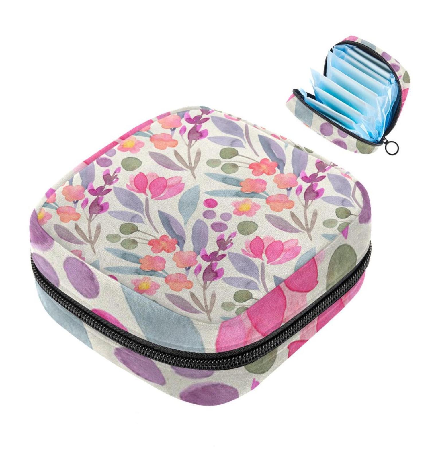 Portable Pink Floral Storage Bags for Women's Bandages Menstrual Pads & Panty Liners - Waterproof Organizer for School & Office - Buy Online on GoSupps.com