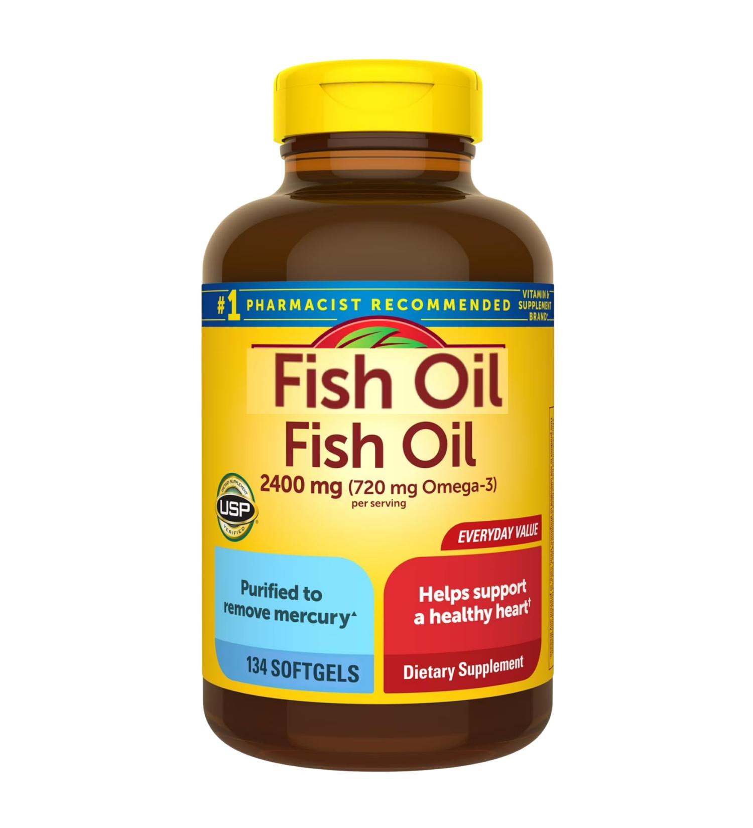 Fish Oil 2400 mg per Serving Softgels Omega-3 Supplement with EPA & DHA Heart Health Support Mercury Purified 134 Count