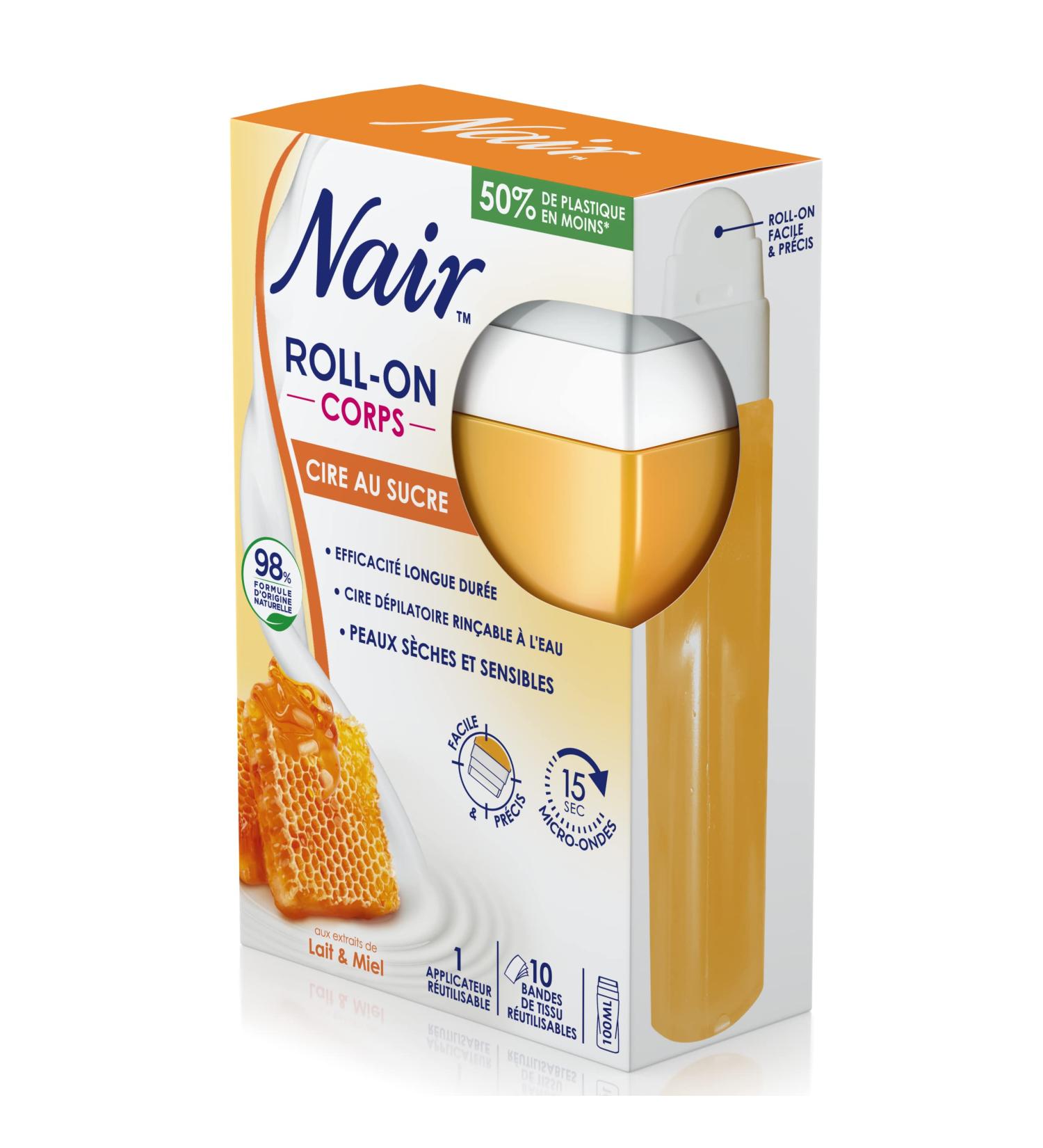 NAIR - Roll-On Sugar Wax with Milk & Honey Extracts Special for Dry & Sensitive Skin with 10 Reusable Water-Rinsable Strip - Buy Online on GoSupps.com