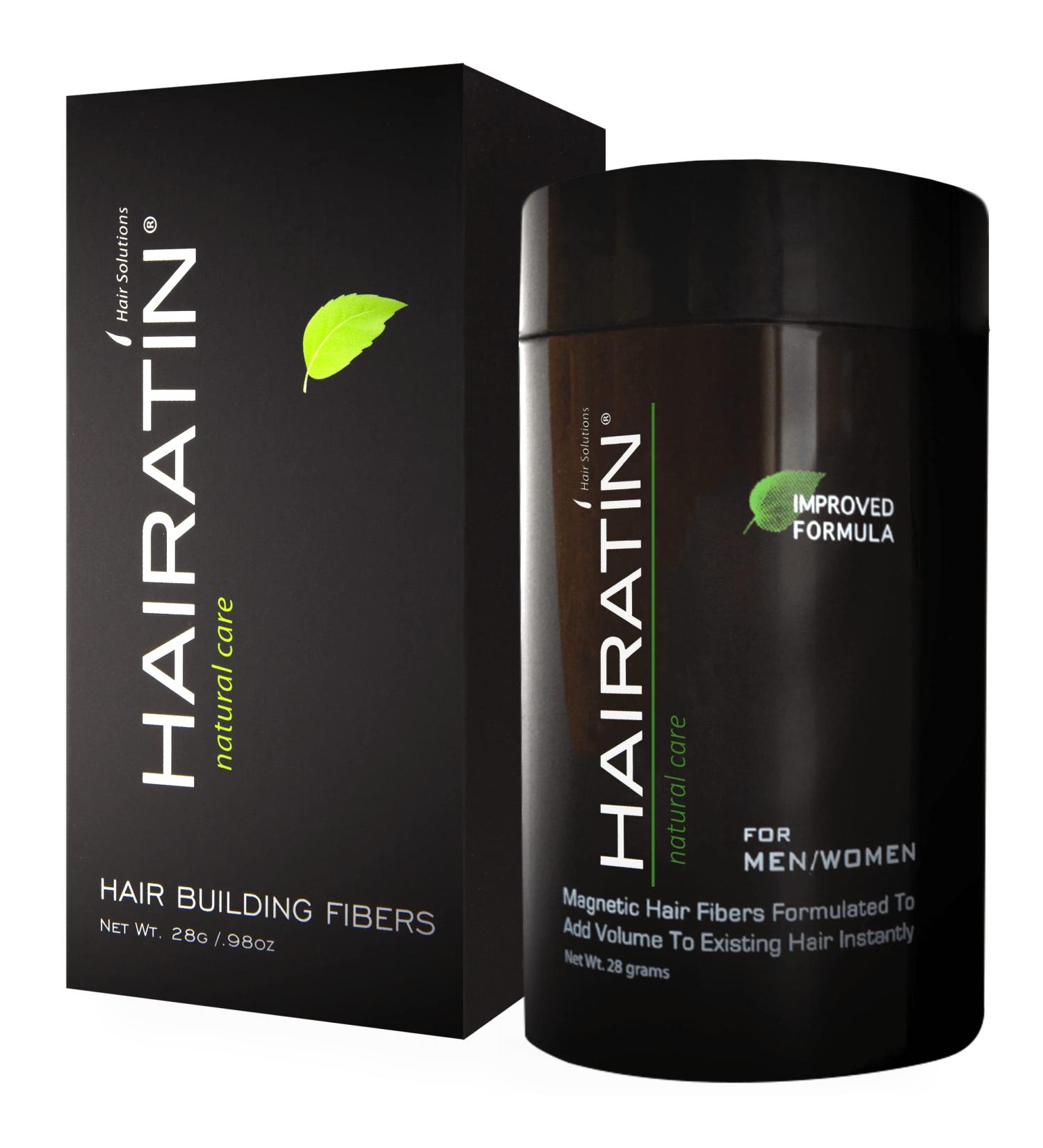 HAIRATIN Building Fibers Black 28G - Instant Hair Loss Concealer for Men & Women - Fuller & Natural Looking Results in 10 Seconds - Buy Online on GoSupps.com