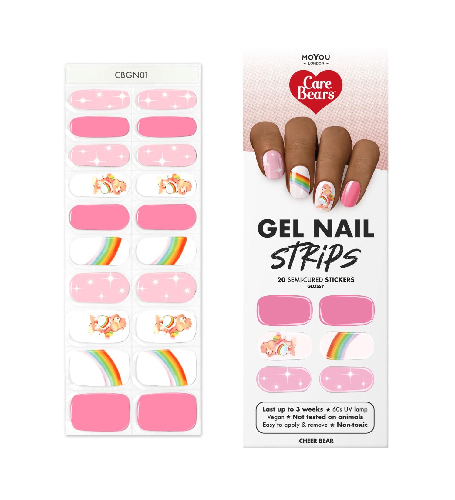 MOYOU LONDON Gel Nail Wraps Set - Cheer Bear | 20 Pcs Salon-Quality Strips with Nail File & Cuticle Stick | Semi Cured for UV/LED Lamp | Shop Now - Buy Online on GoSupps.com