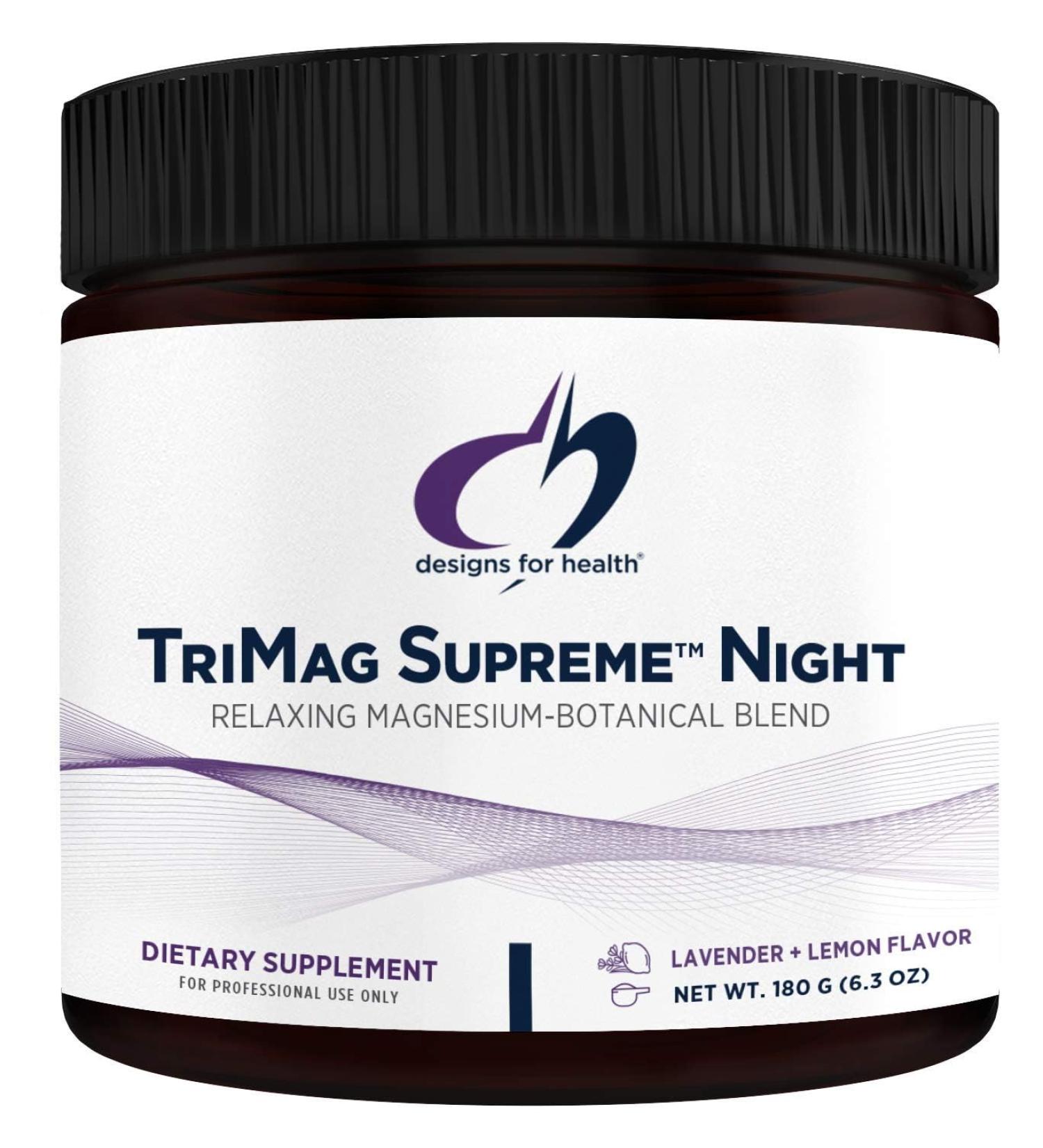 Designs for Health TriMag Supreme Powder Night - 300mg Magnesium Drink Supplement with Tart Cherry for Calm and Sleep - Lavender Lemon Flavor (30 Servings / 180g) - Buy Online on GoSupps.com
