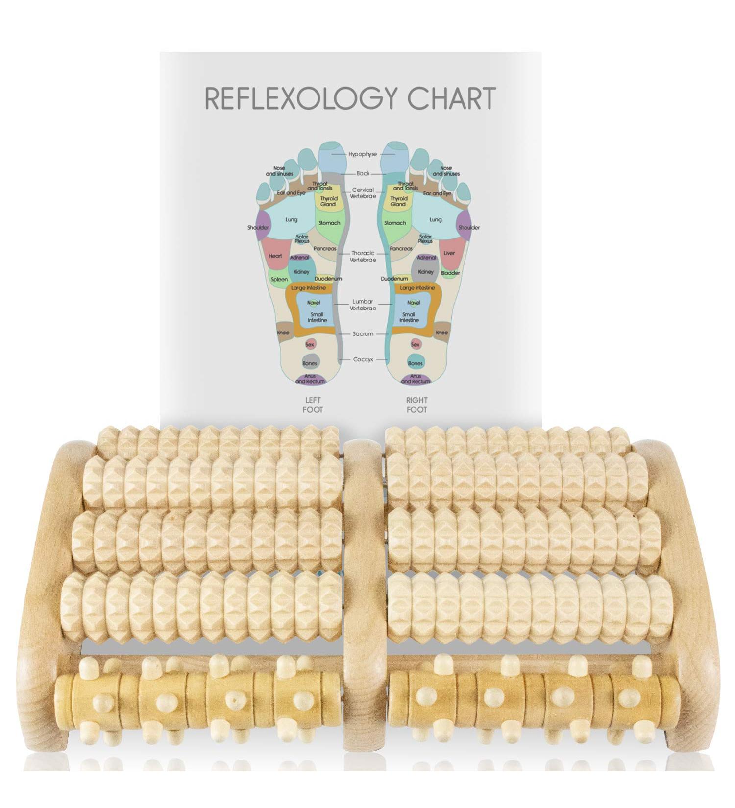 Vive Wooden Foot Massager - Dual Roller for Plantar Fasciitis & Stress Relief - Deep Tissue Shiatsu Therapy - Reflexology Chart Included - Acupressure for Feet & Leg Muscles - Buy Online on GoSupps.com