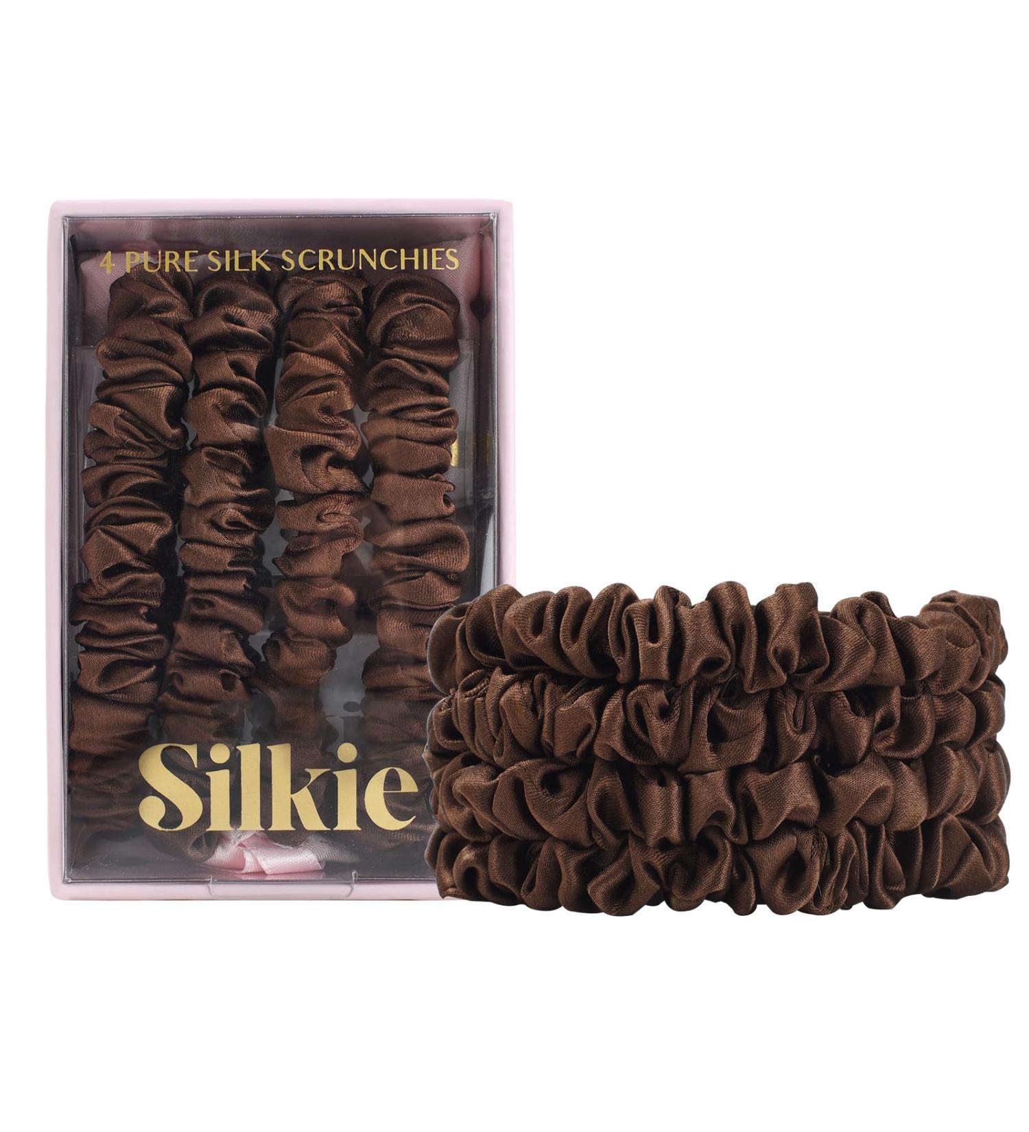 Silkie 4-Set 100% Pure Mulberry Silk Hair Ties - Black Ponytail Holders | Damage-Free Hair Care with Travel Bags - Ideal for Everyday Use (Chocolate) - Buy Online on GoSupps.com