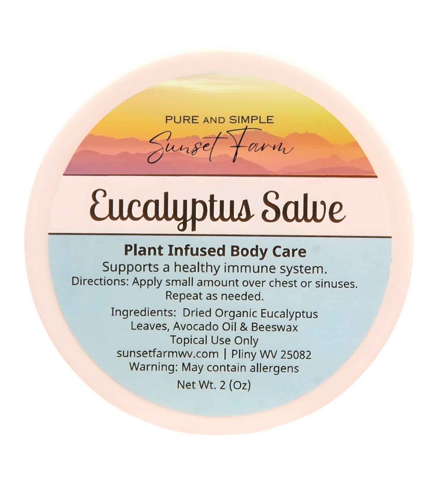 Pure and Simple Sunset Farm Eucalyptus Salve for Chest & Skin Care | Organic Non-GMO Herbal Balm | Petroleum-Free | Small-Batch Handmade in WV | 2 oz Jar - Buy Online on GoSupps.com