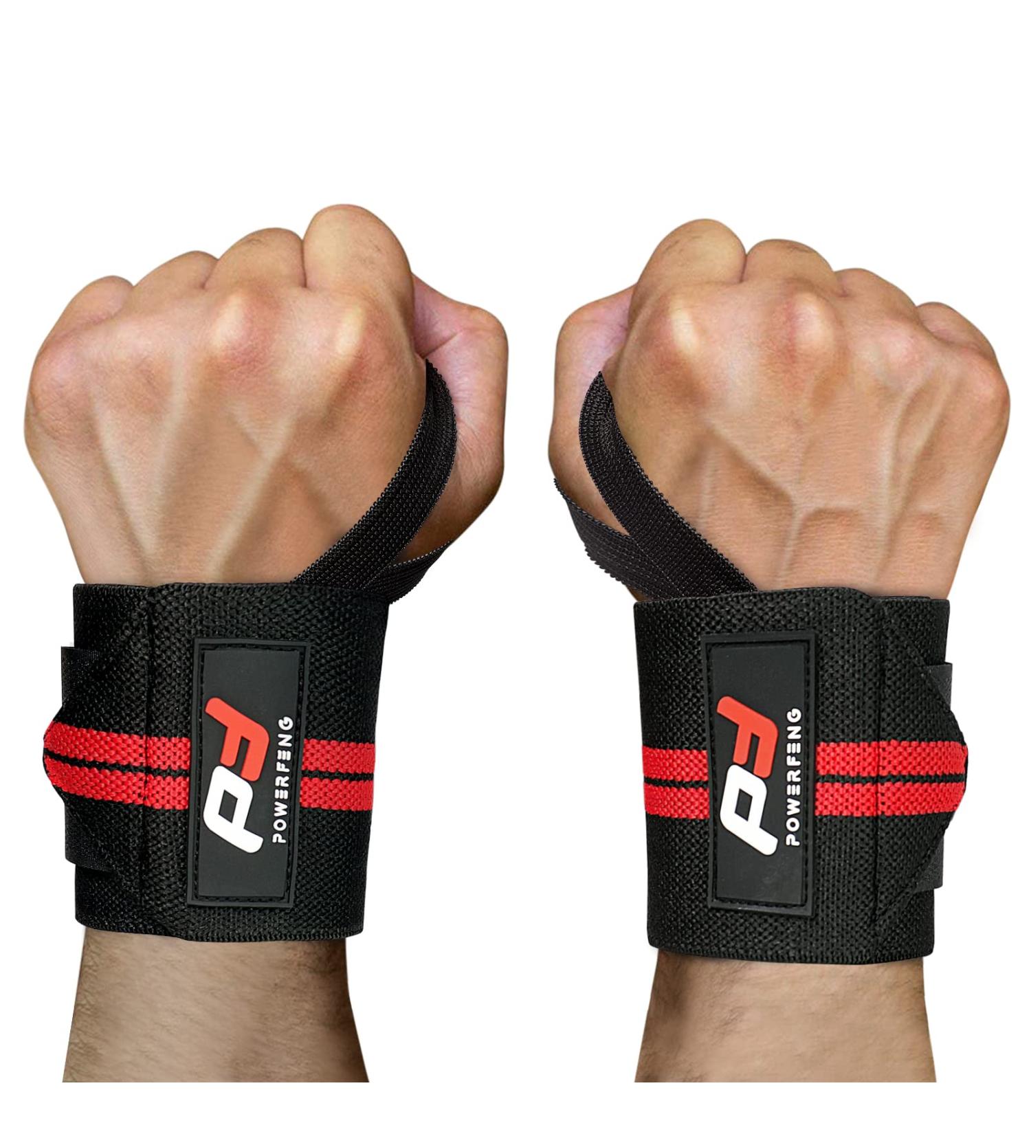Wrist Wraps Support for Weightlifting, Crossfit, Powerlifting - 18inch Red Stripes | Men & Women - Gym Benching & Bodybuilding Wrist Support - Buy Online on GoSupps.com