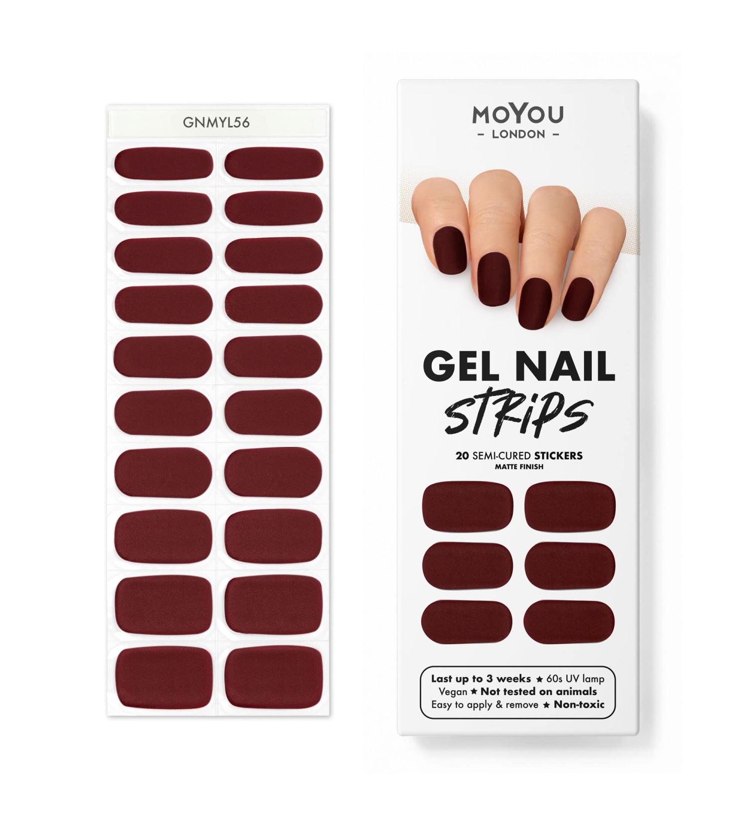 MOYOU LONDON Semi Cured Gel Nail Wraps - 20 Pcs Salon-Quality Manicure Set with Nail File & Cuticle Stick - Negroni - Buy Online on GoSupps.com