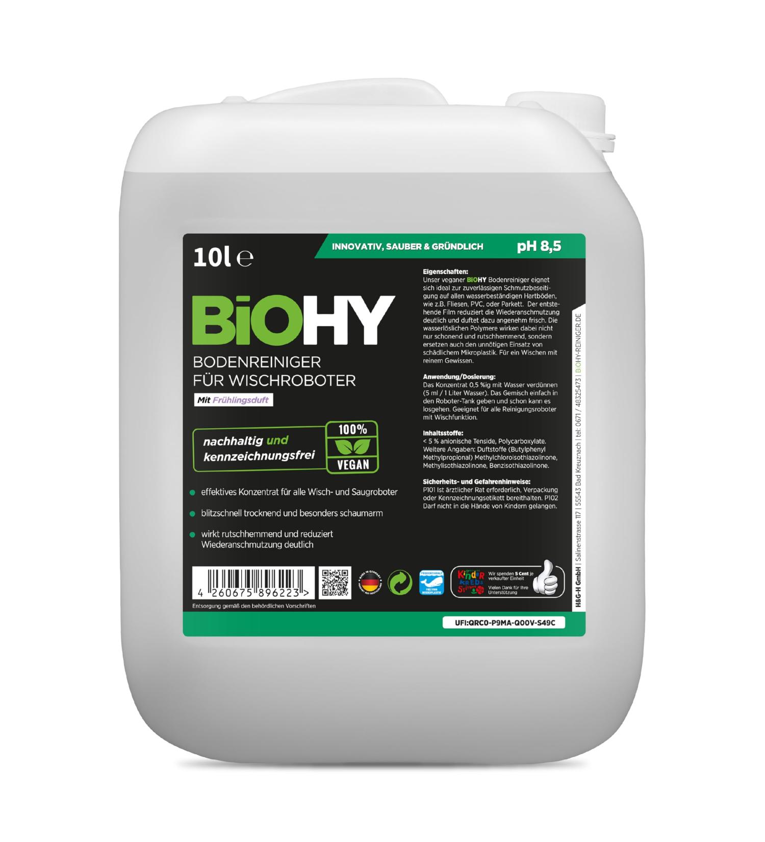 Biohy Floor Cleaner for Wiping Robots | 10L Concentrate | Spring Fresh | Foam & Strip-Free | Sustainable All-Floor Solution - Buy Online on GoSupps.com
