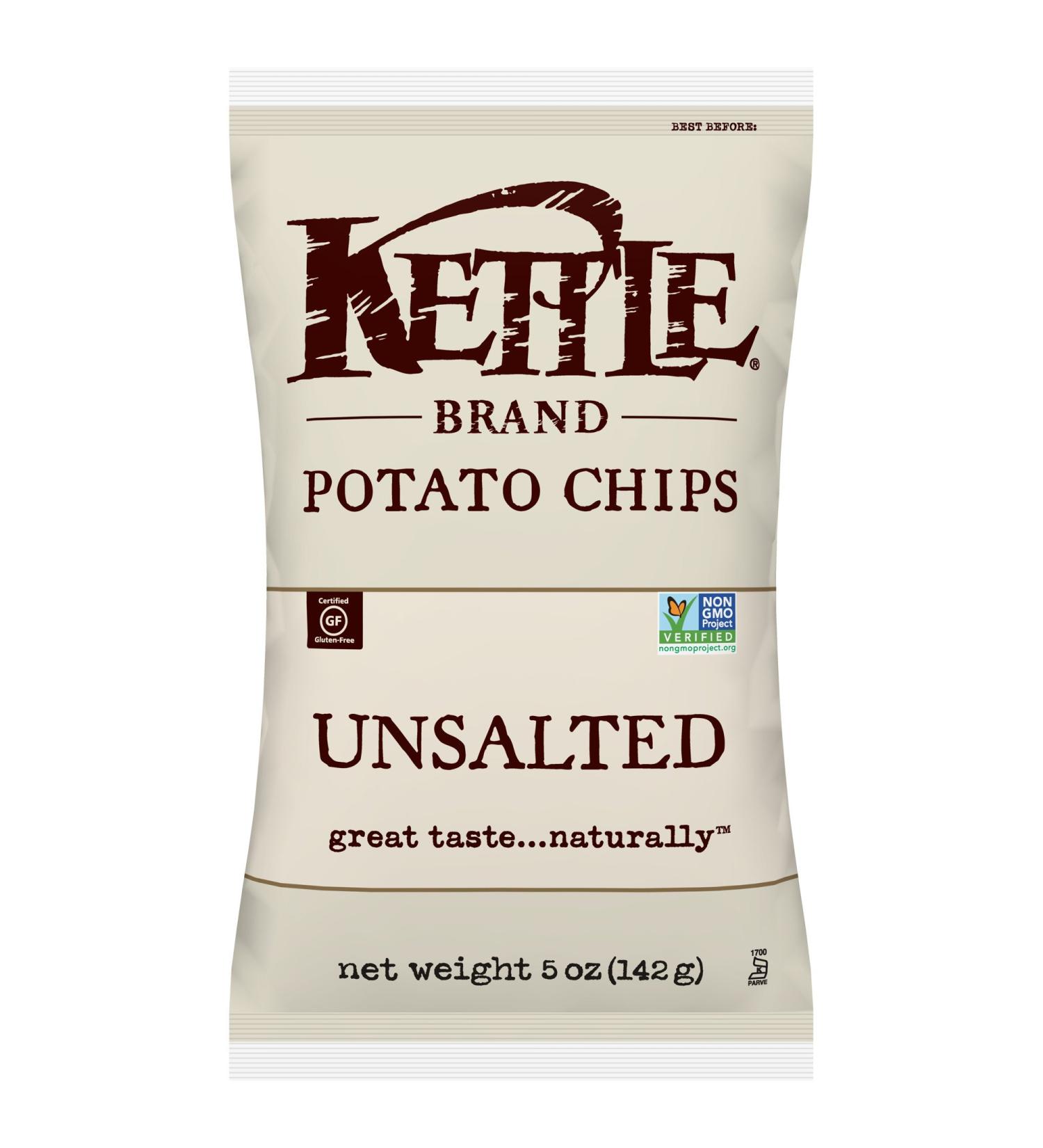 Kettle Brand Unsalted Potato Chips 5oz (15 Pack) - Healthy Snack Option - Buy Online on GoSupps.com