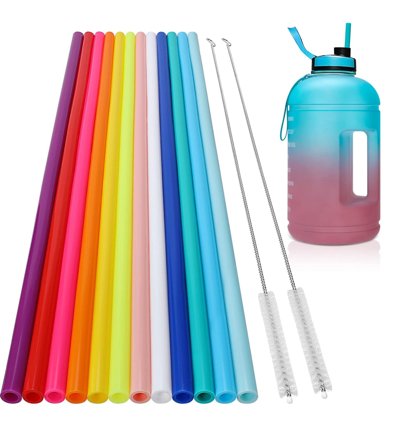 12 Pack Extra Long 14.5 Reusable Silicone Straws for Large Bottles - Flexible Straws for 1 Gallon Tumbler - Includes 2 Cleaning Brushes - Buy Online on GoSupps.com