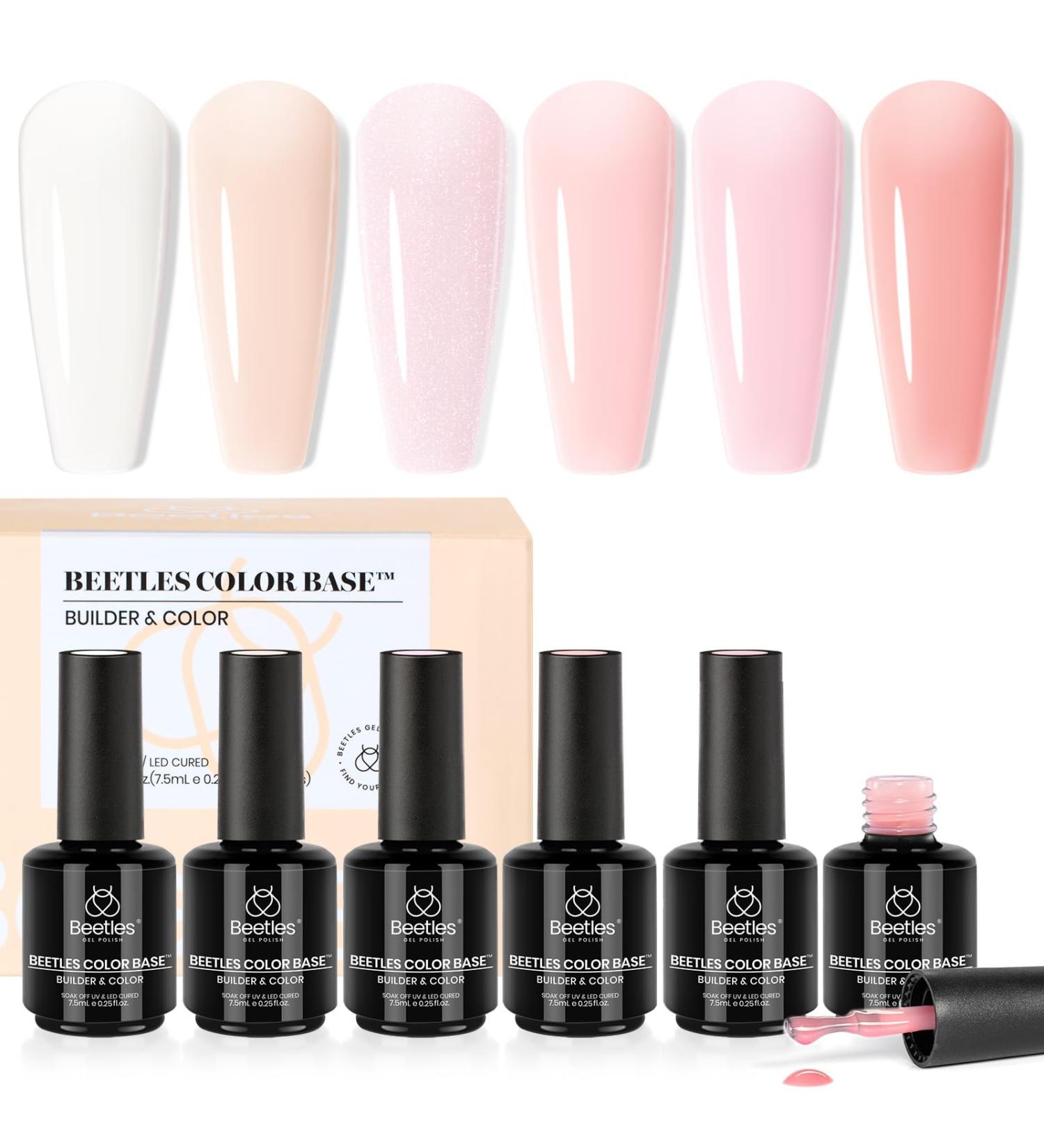 Beetles Color Base Gel Nail Polish Set 6 Sheer Neutral Shades Porcelain Doll Pink & Strengtheners for Perfect French Tips | 0.25 Fl Oz Each - Buy Online on GoSupps.com