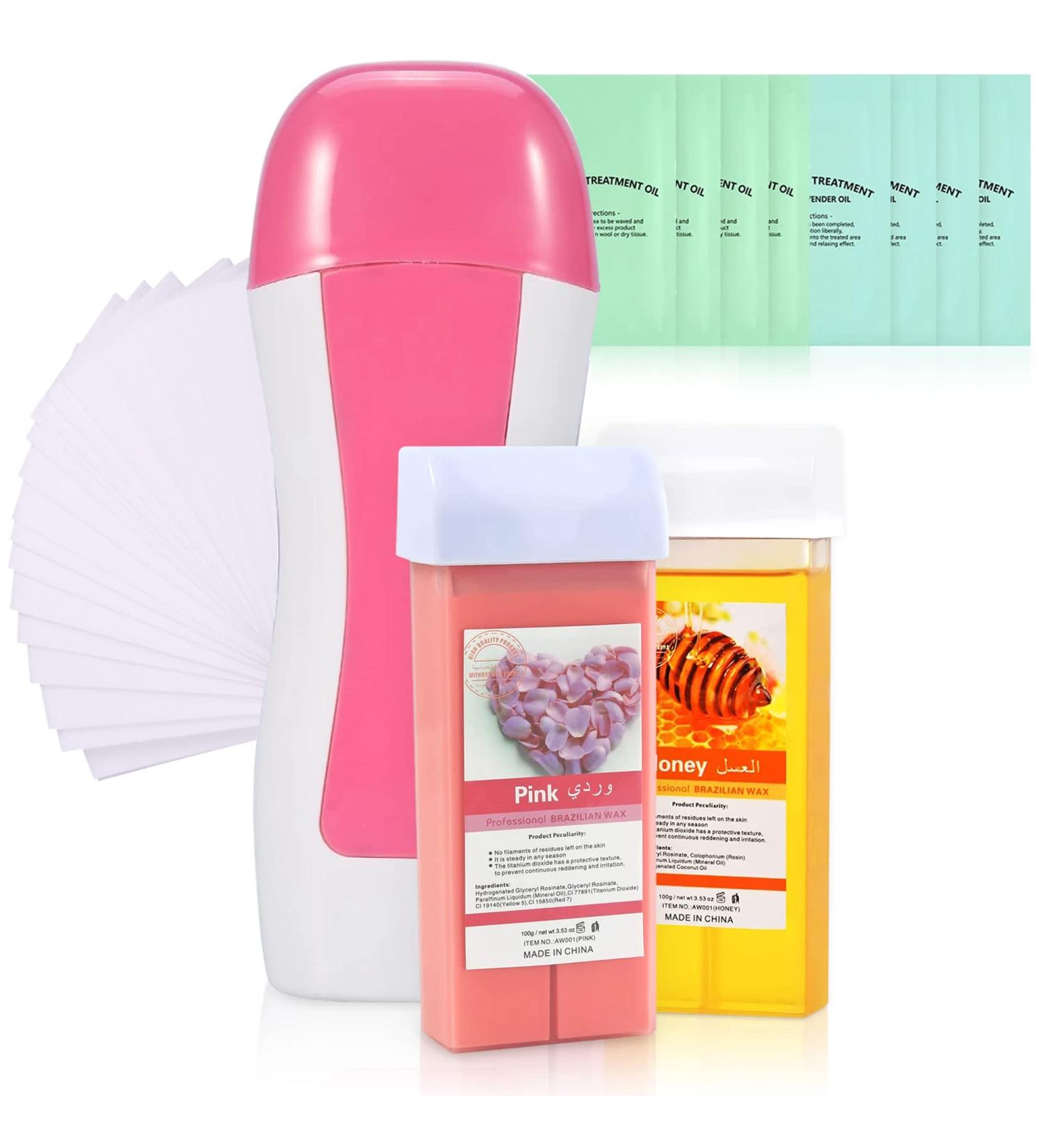 Honey and Rose Roll On Waxing Kit - Portable Fast Heating Waxer for All Skin Types | Includes 10 Pre-Waxing Wipes, Post-Waxing Treatment Oil, and 100 Wax Strips - Buy Online on GoSupps.com
