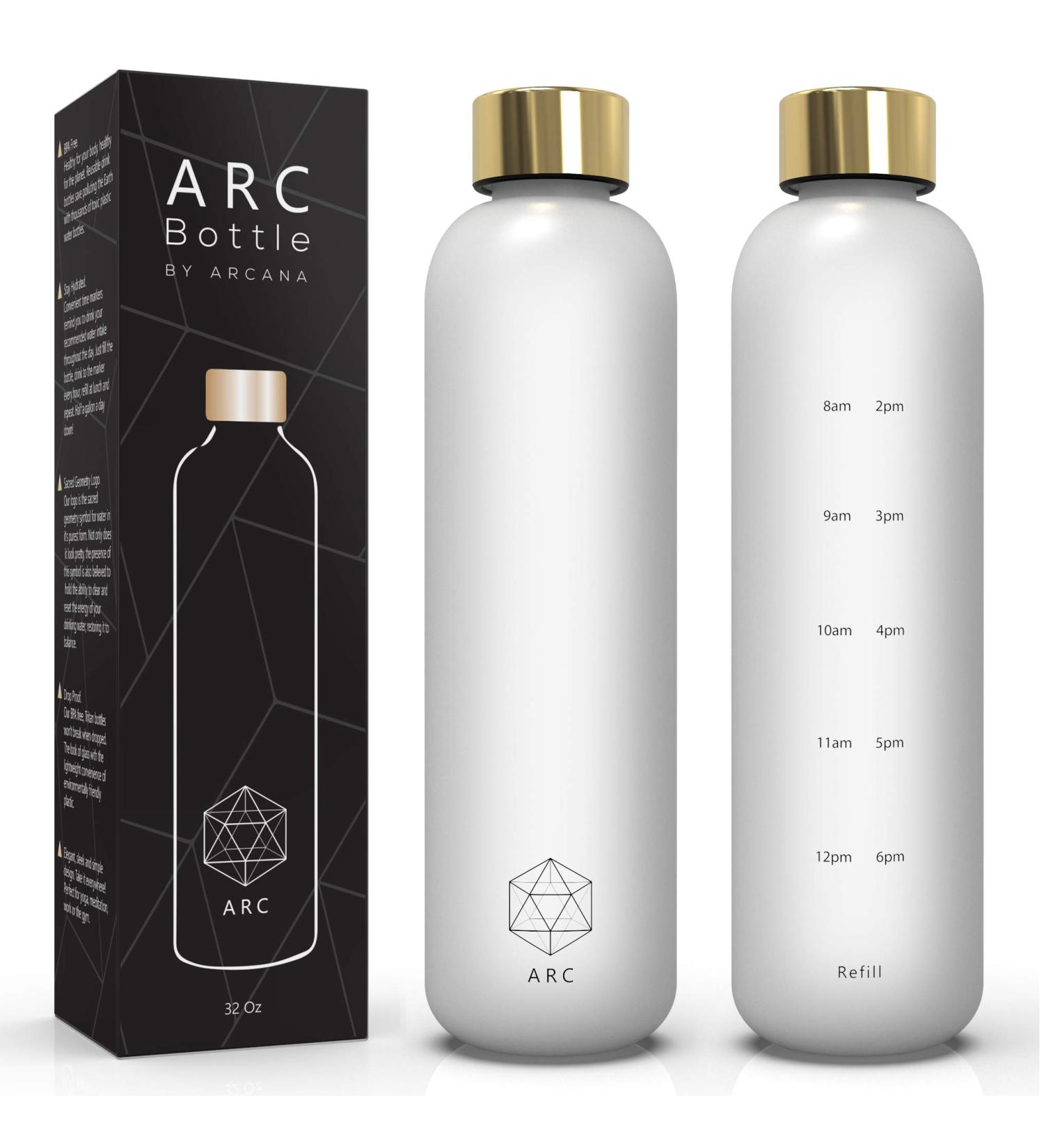 ARCANA 32oz Clear Water Bottle with Time Marker - BPA Free, Motivational Hydration Tracker for Gym, Sports, Outdoors - Buy Online on GoSupps.com