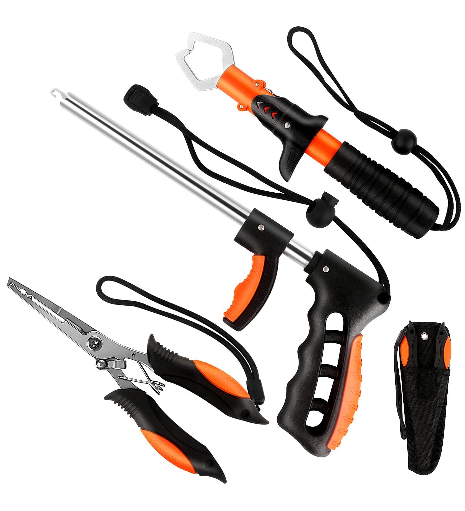 Mouhike Fishing Tool Kit: Pliers, Gripper, Scale, Hook Remover, Lanyard - Orange | Complete Fishing Accessories Set for Fishermen - Buy Online on GoSupps.com