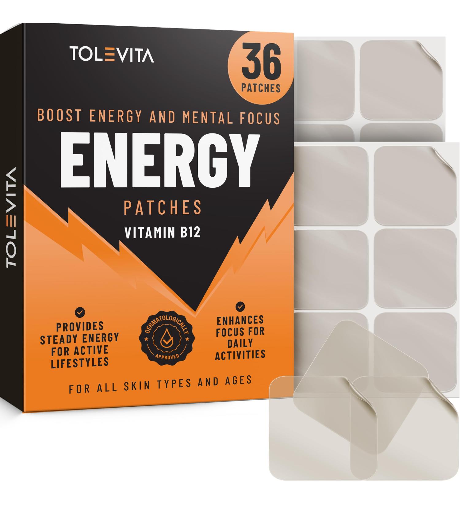 TOLEVITA Energy Patches with Vitamin B12-36 Pcs | Energy Mental Focus & Vitality | Perfect Active Lifestyles Fitness Workouts Travel & Daily Use - Buy Online on GoSupps.com