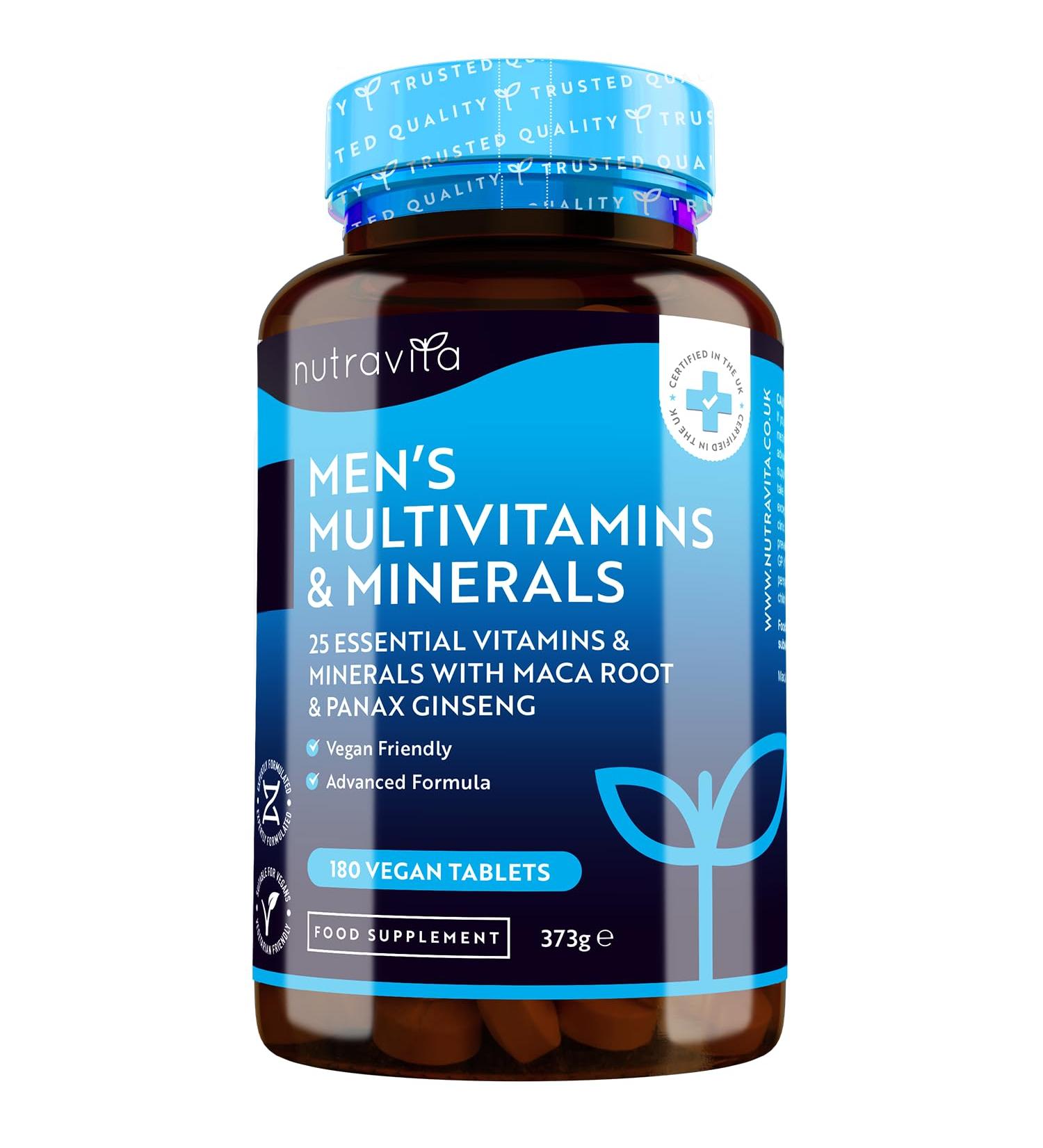 Nutravita Men's Multivitamins & Minerals with Maca Root & Panax Ginseng - 180 Vegan Tablets | No Fillers | Made in UK - Buy Online on GoSupps.com