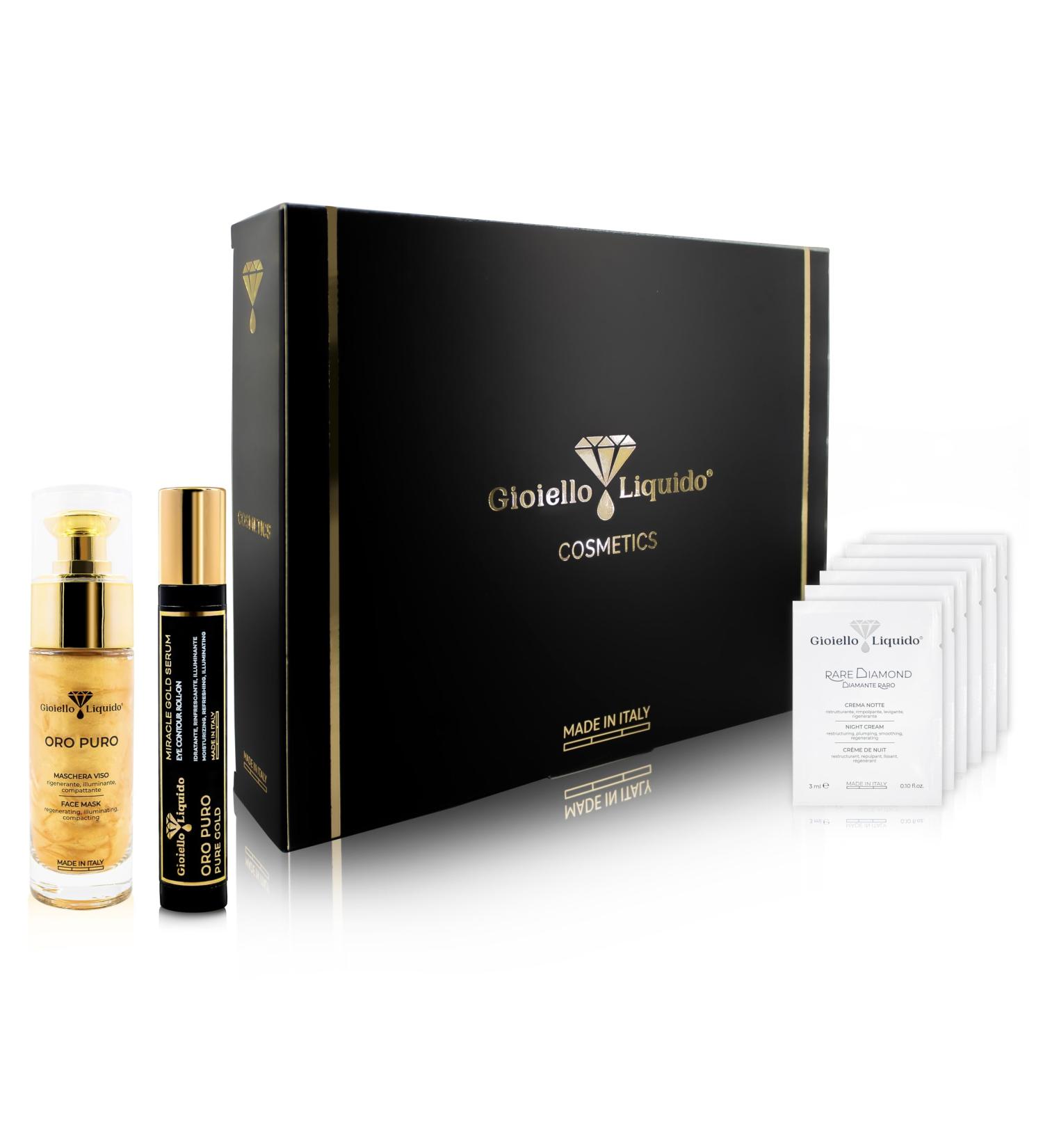 Box Sguardo Radioso 1 Face Mask with Colloidal Gold and Hyaluronic Acid 30 ml + 1 Roll-on Eye Contour with Cafferine Colloidal Gold 15 ml Free Samples Set Gioiello Liquido - Buy Online on GoSupps.com