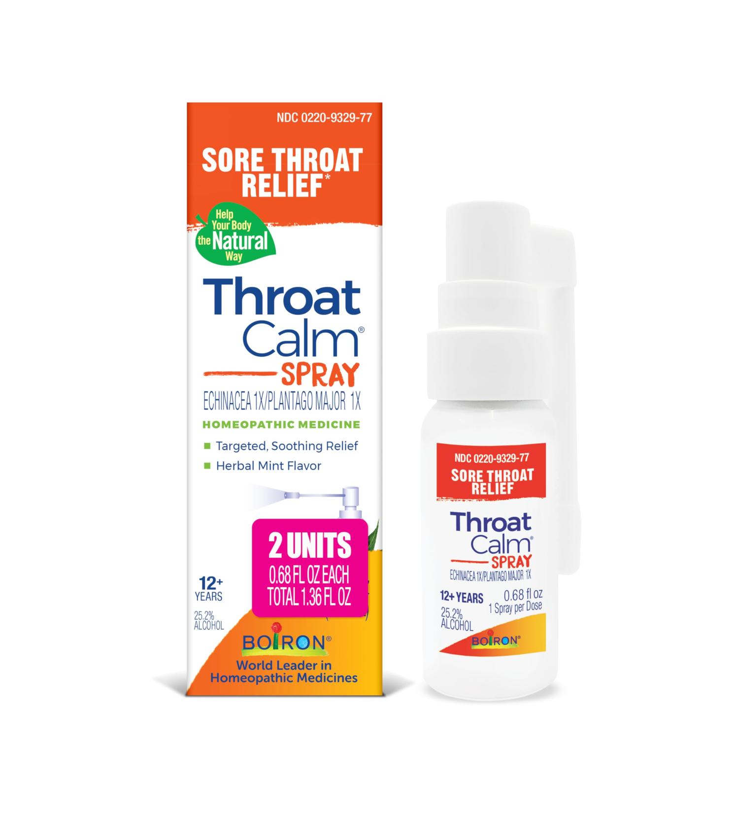 Boiron ThroatCalm Spray for Soothing Sore Throat Relief - Plant-Powered with Echinacea Natural Mint-Like Herbal Flavor - Non-Numbing & Benzocaine-Free - .68 Fl Oz (Pack of 2) - Buy Online on GoSupps.com