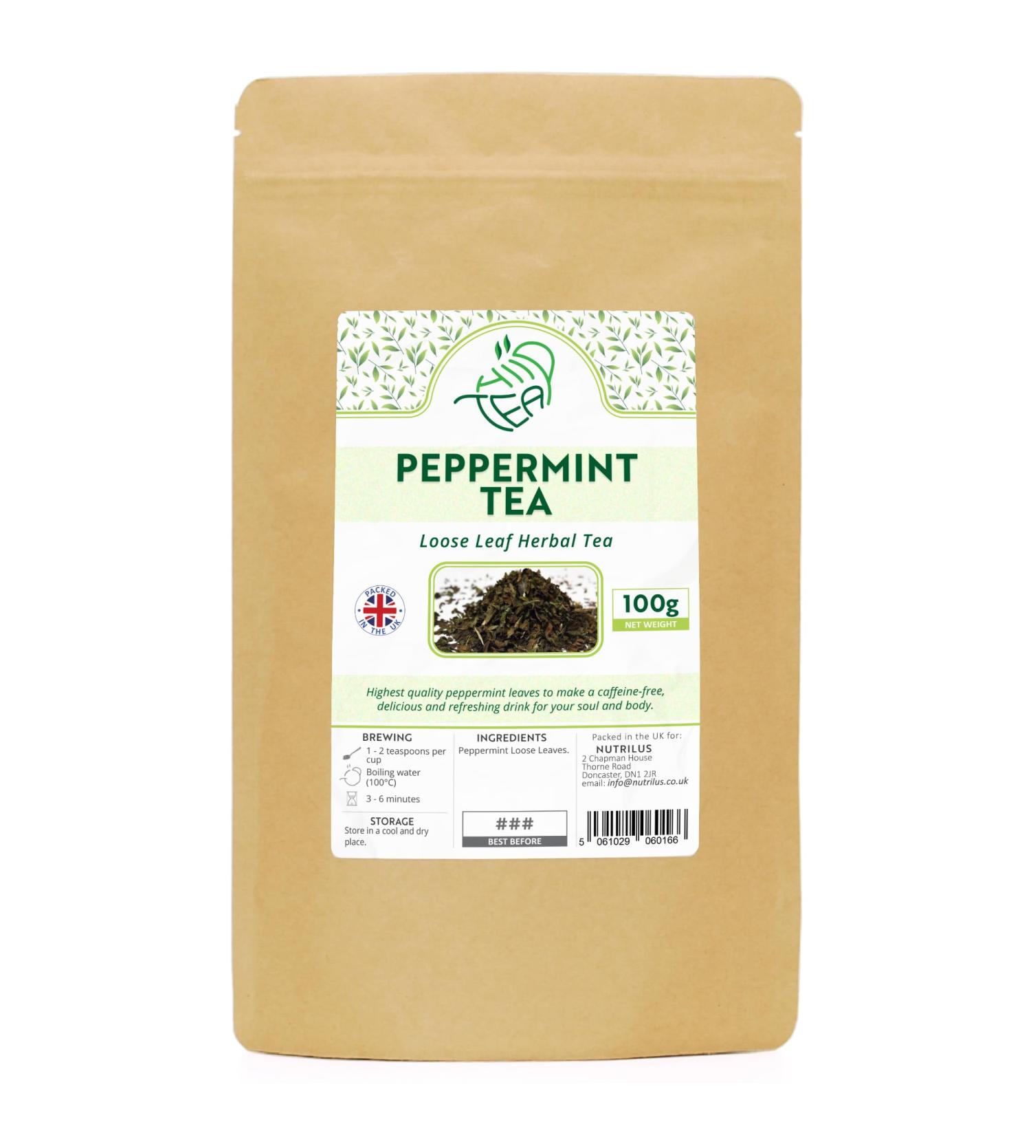 Peppermint Herbal Loose Leaf Tea - 100g of Pure Mint Leaves for Refreshing Tea - Buy Online on GoSupps.com