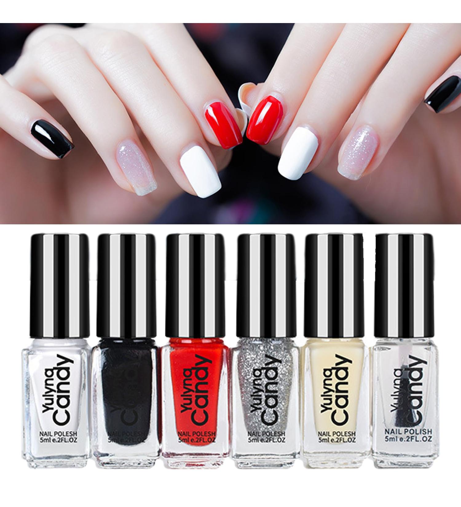 Nail Varnish Set - Non Toxic Nail Polish Set Quick Dry & Long Lasting Nail Lacquer Black Red White Color Nail Paint Home DIY Manicure Gift Set for Women Girl Pianist - Buy Online on GoSupps.com