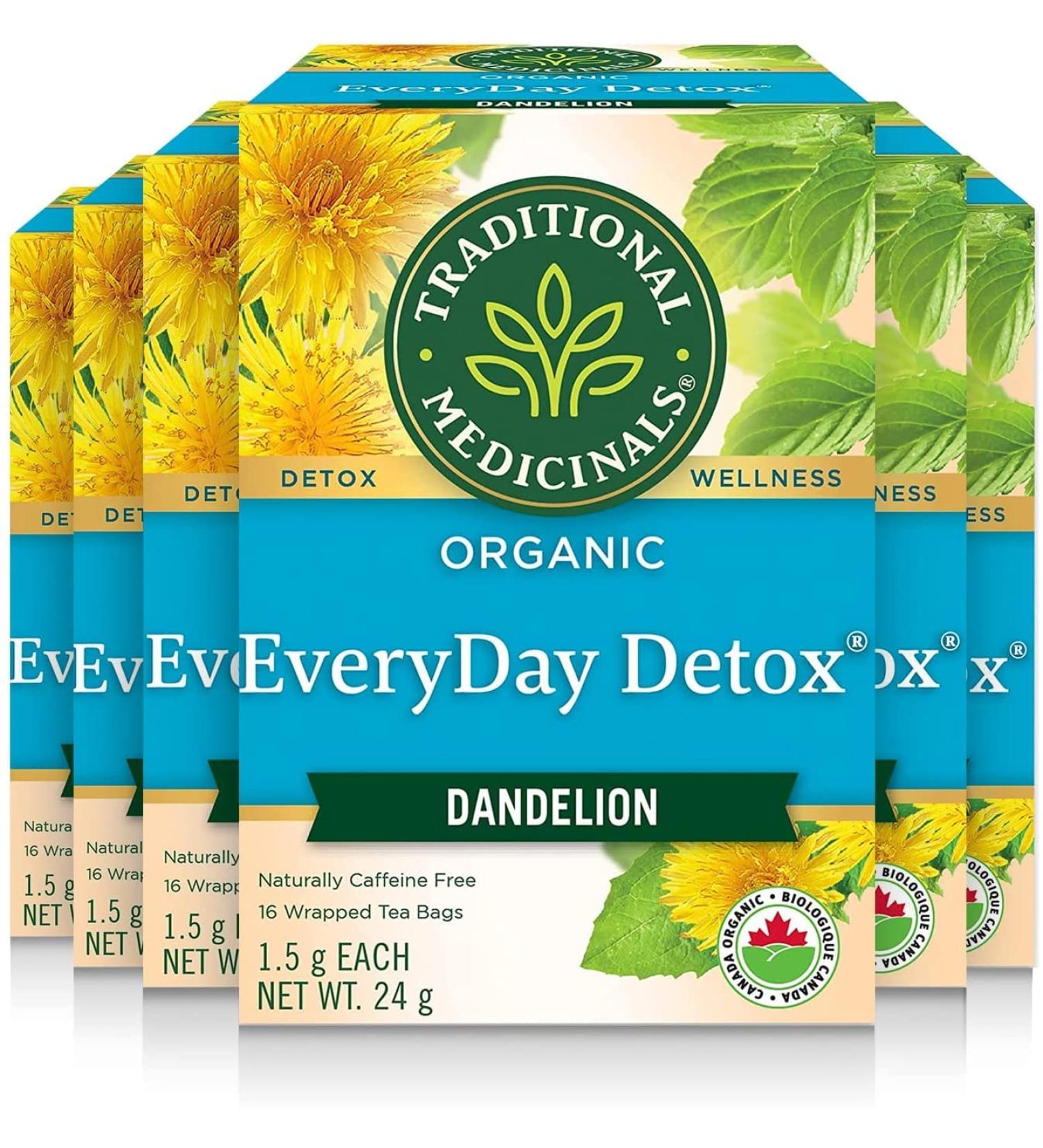 Traditional Medicinals - Organic Everyday Detox Dandelion Herbal Tea (Pack of 6) - 96 Tea Bags Total EveryDay Detox Dandelion 16 count (Pack of 6) - Buy Online on GoSupps.com