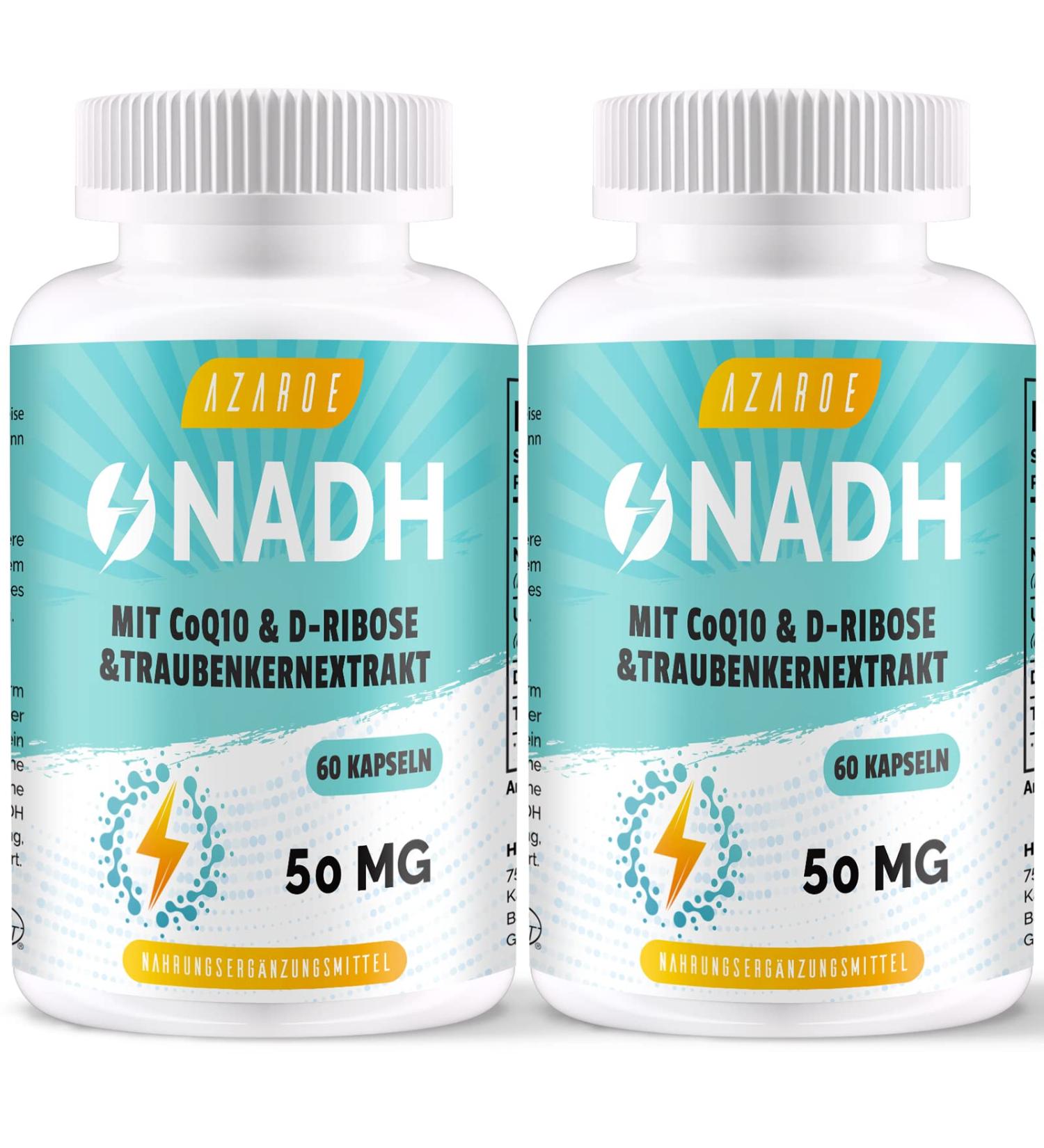 NADH 50mg & Coenzyme Q10 - High Dose Cellular Energy Supplement Antioxidant Support ATP Production - 120 Capsules (2-Pack) - International Shipping Available - Buy Online on GoSupps.com