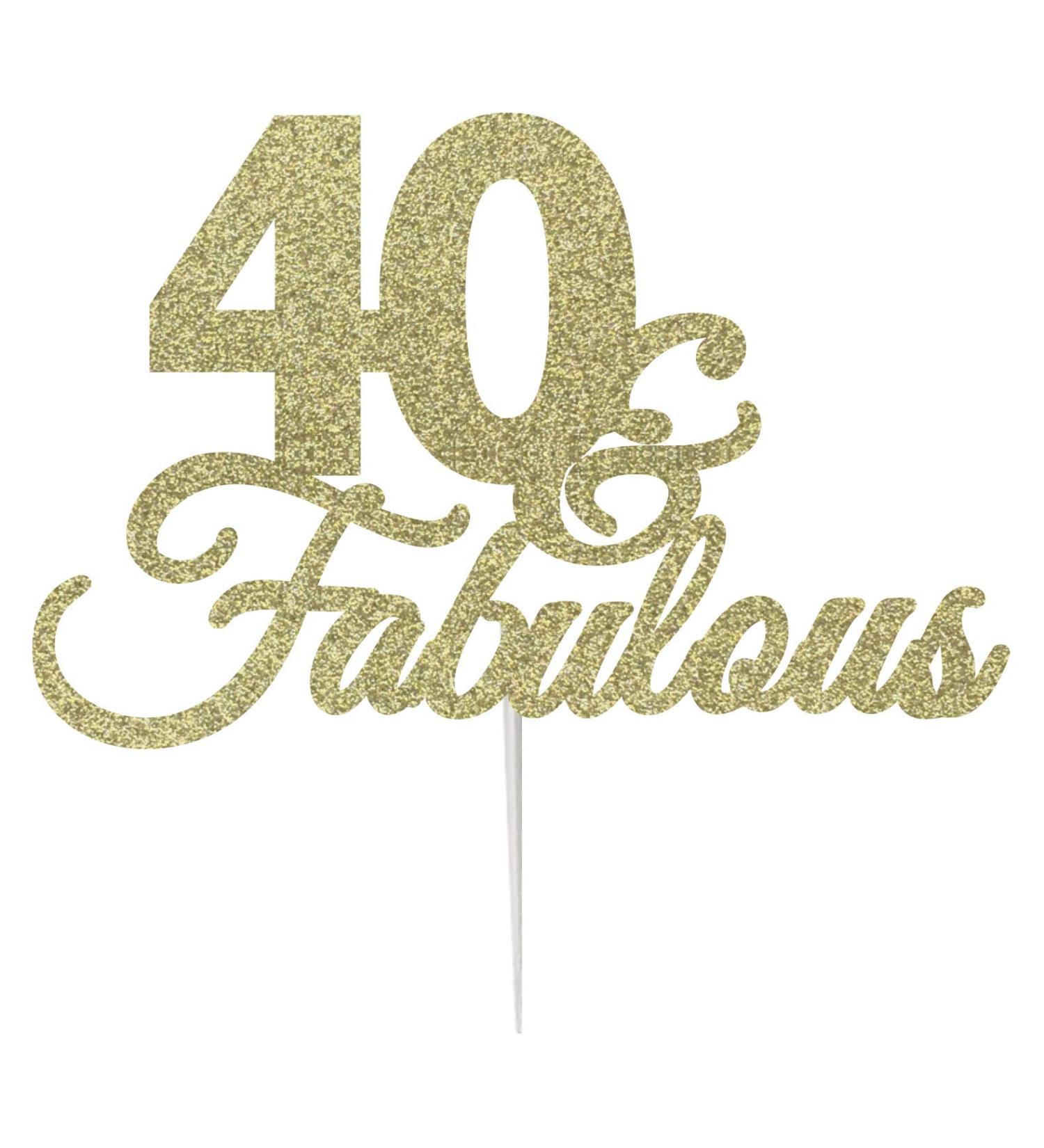 LissieLou 40 & Fabulous Birthday Cake Topper Decoration Glitter Card Made in the UK - Gold - Buy Online on GoSupps.com