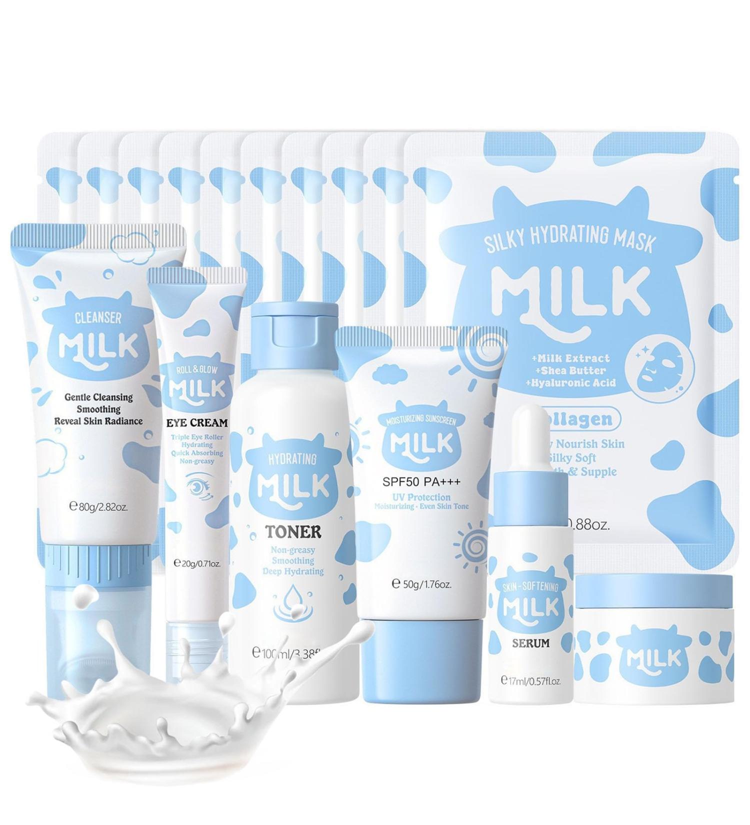 ARCHIDATE Milk Skincare Routine Set Deep Moisturizing Face Care Set Anti Aging Improves Skin Elasticity Gentle and Soothing Reduces Skin Dullness Skincare Gift Sets for Women Girl - Buy Online on GoSupps.com