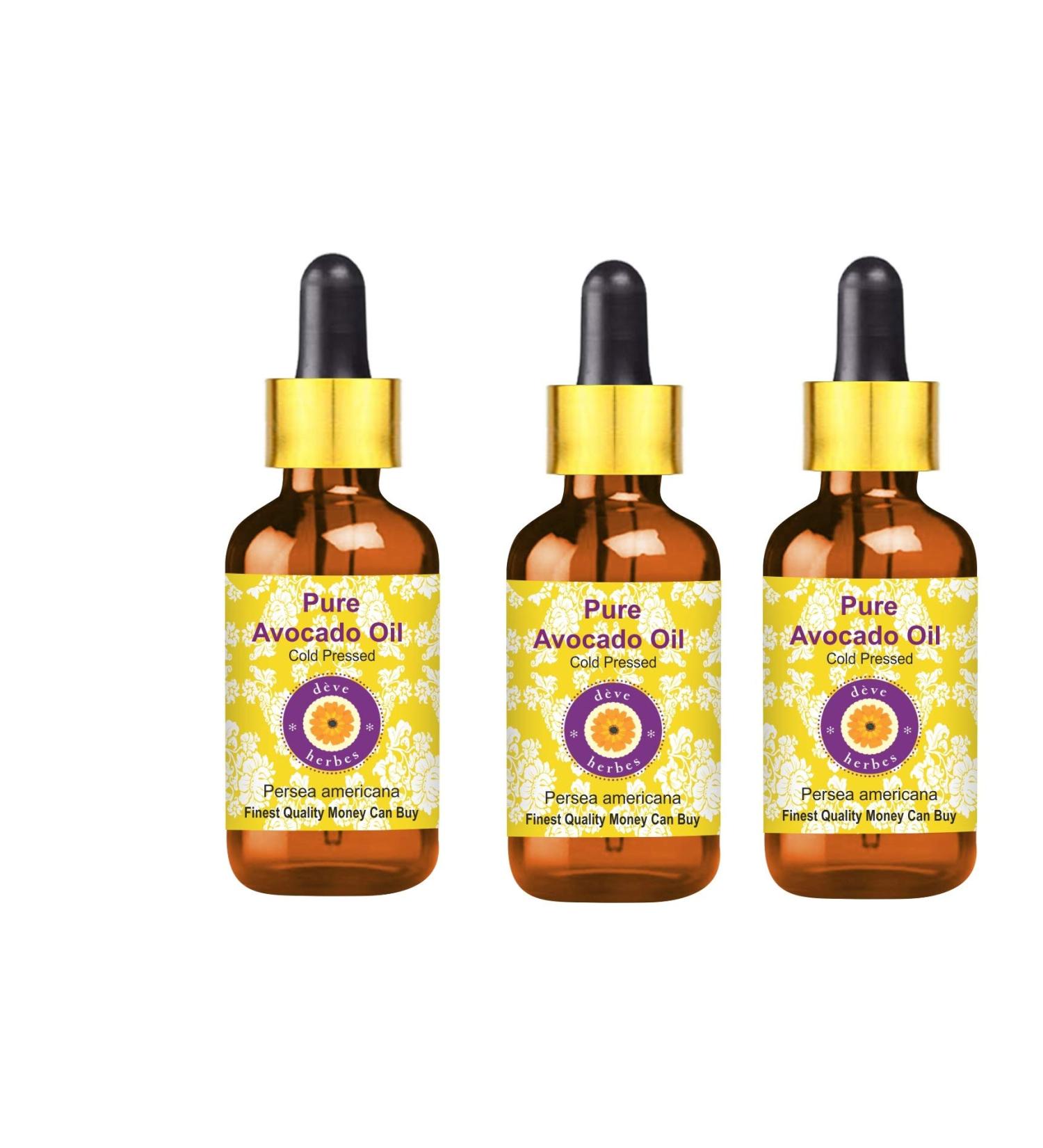 Dev Herbes Pure Avocado Oil - Cold-Pressed Natural Therapeutic Quality | Pack of 3 x 100ml - International Shipping - Buy Online on GoSupps.com