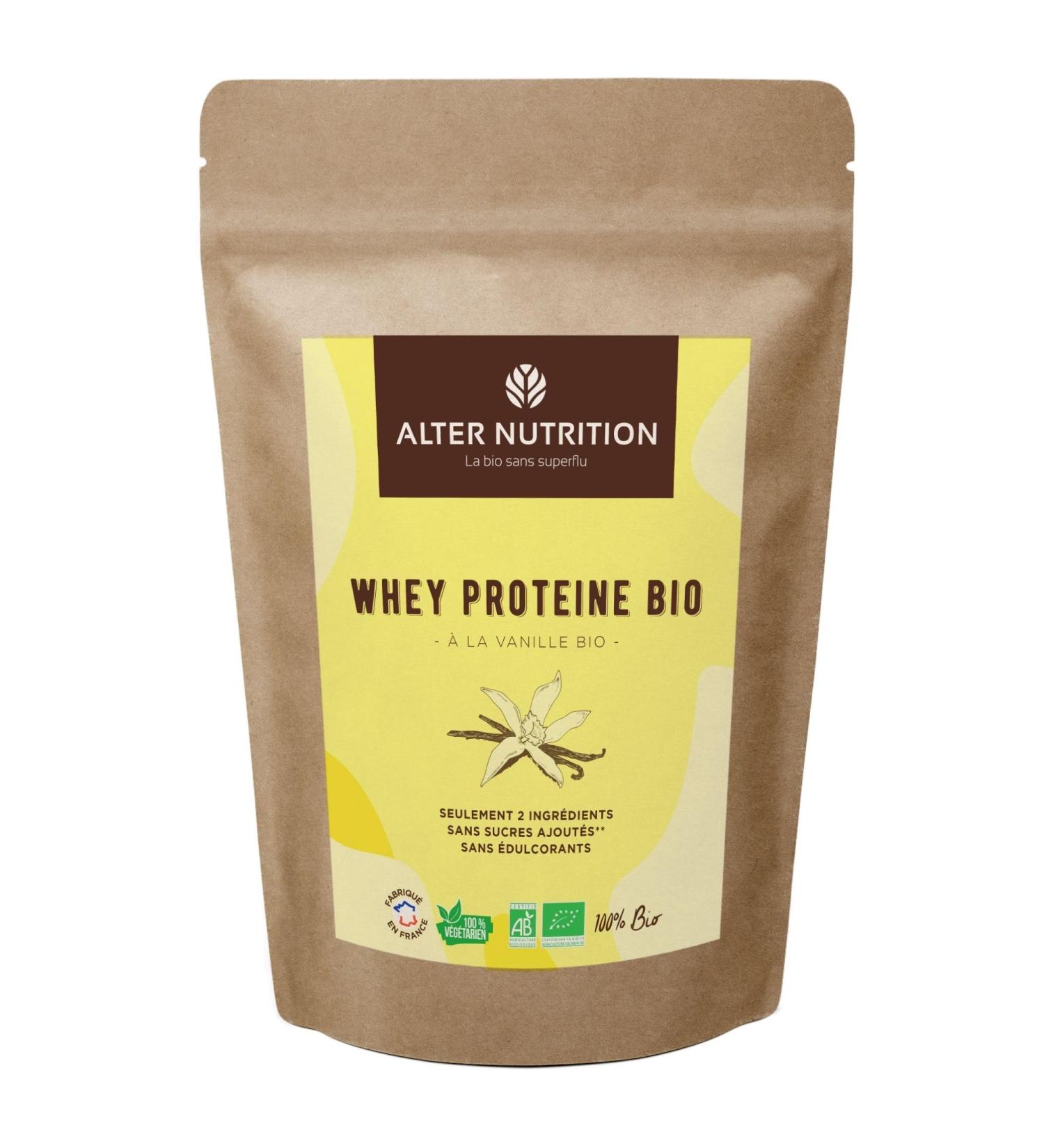 ALTER NUTRITION - Whey Organic Protein - Vanilla - Mass Gain - Recovery - BCAA - Organic Cow Milk - No Added Sugars - Made in France - 19g Protein Per Scoop - Bag of 1kg - Buy Online on GoSupps.com