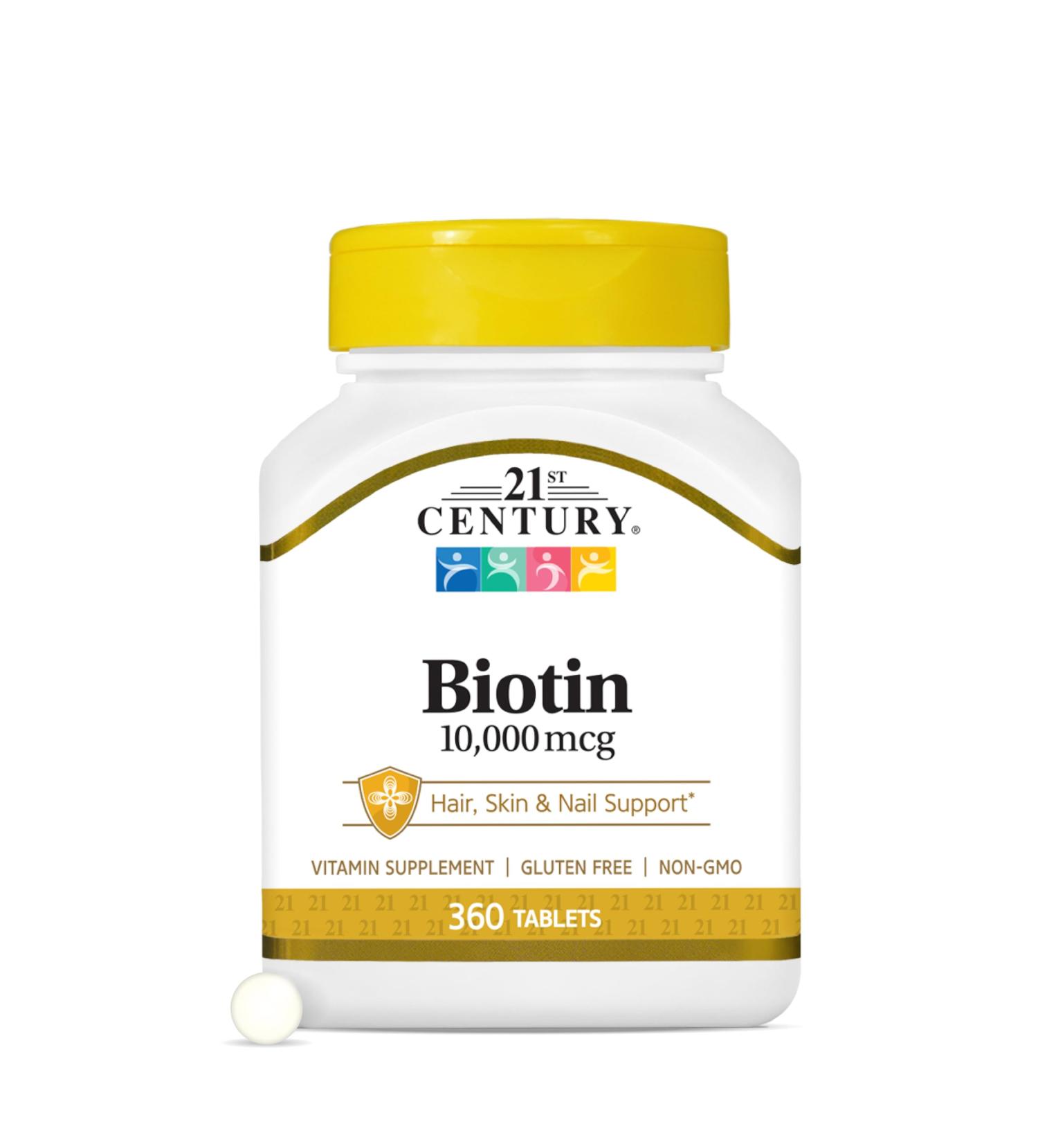 21st Century Biotin 10 000 mcg Tablets (360 Count) High Potency Biotin Supplement Supports Hair Skin & Nail Health Gluten & Sugar-Free Daily Vitamin B7 Supplement Non-GMO - Buy Online on GoSupps.com