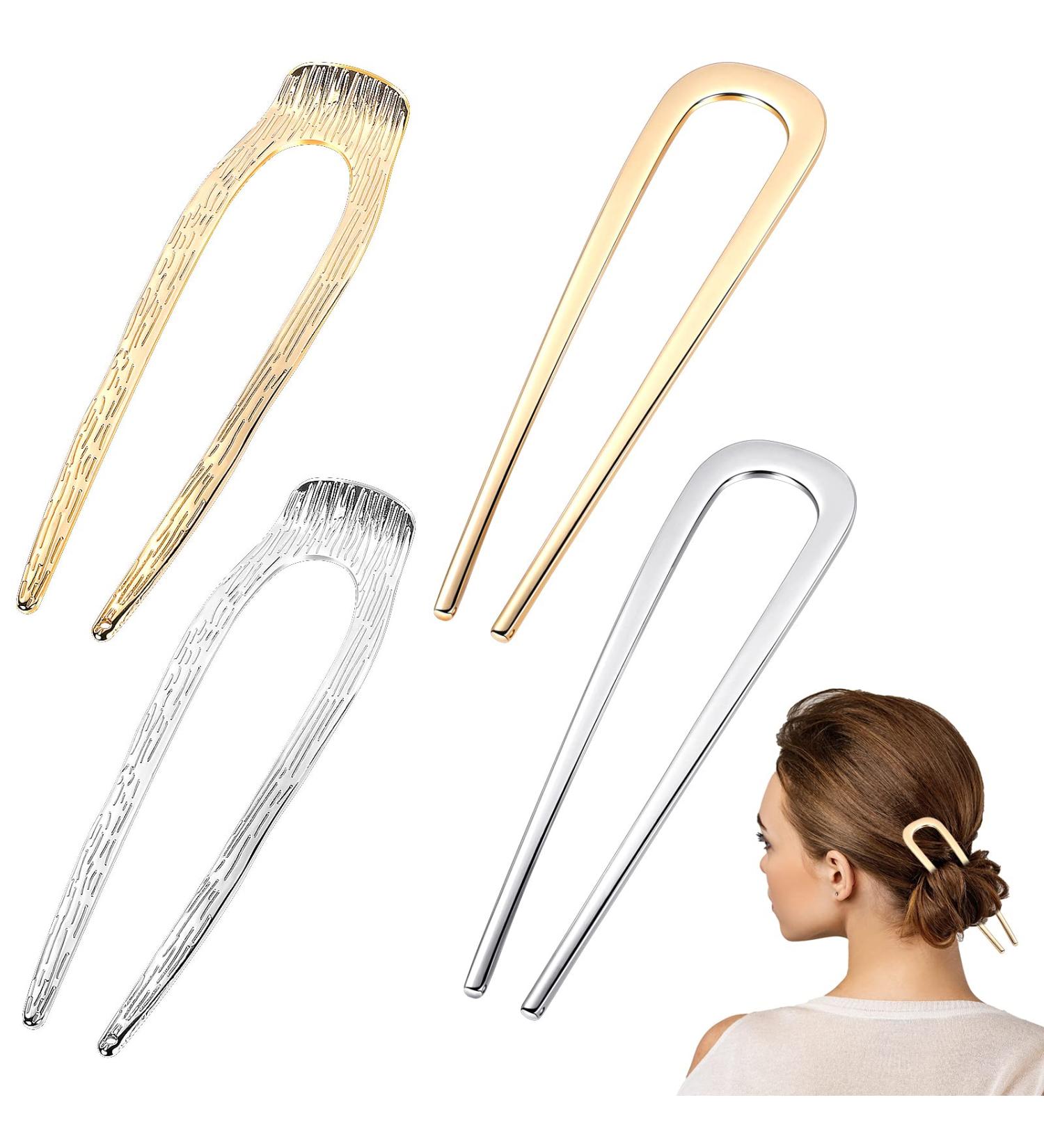4Pcs Plus-Size U-Shaped French Hair Pins for Longer & Thicker Hair - 5.11Inch Metal Vintage Hair Sticks (2 Styles) - Buy Online on GoSupps.com
