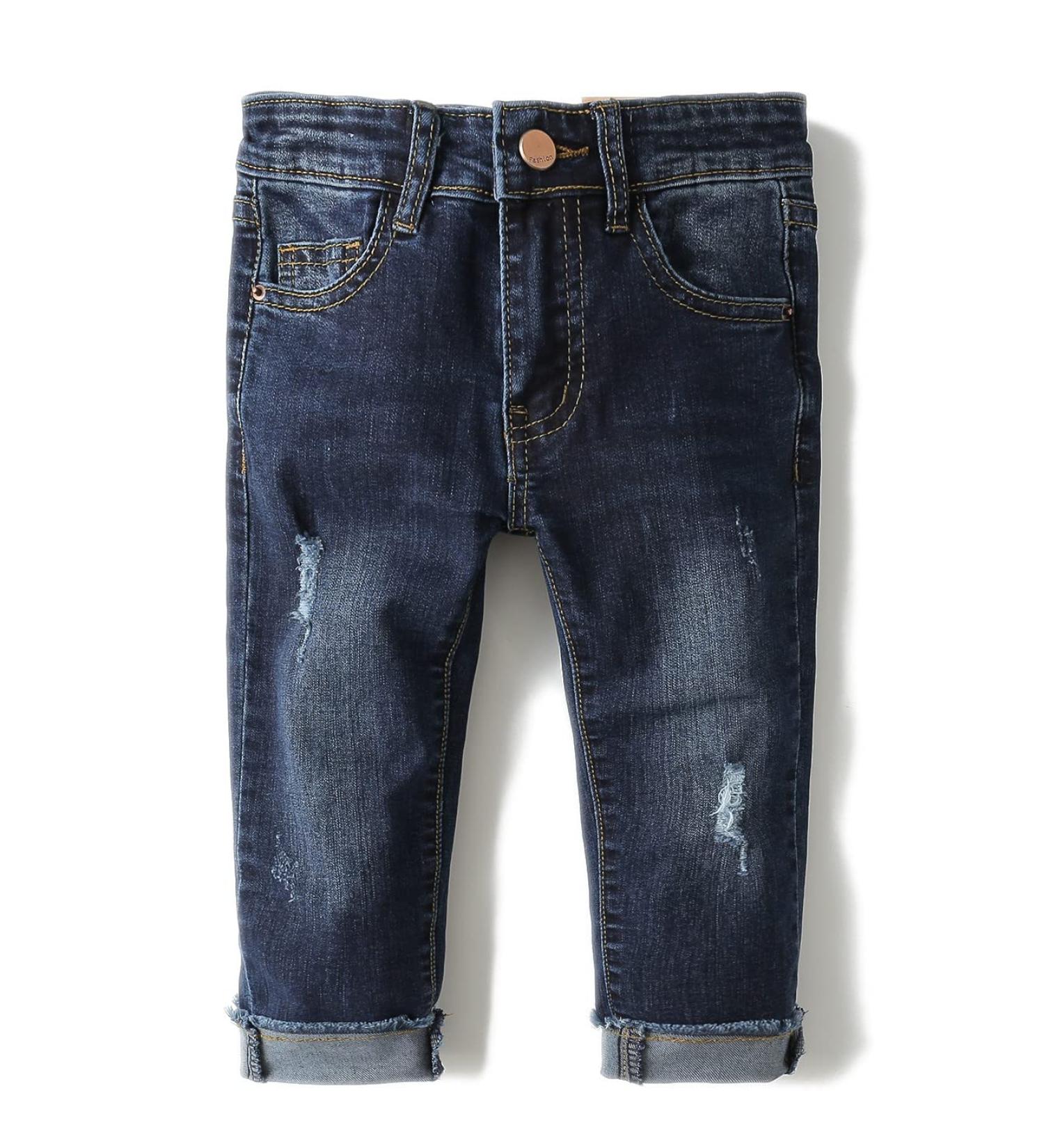 KIDSCOOL SPACE Baby Girl Boy Slim Jeans | Elastic Band | Ripped Denim Pants | 3-4 Years | Deep Blue-2096 - Buy Online on GoSupps.com