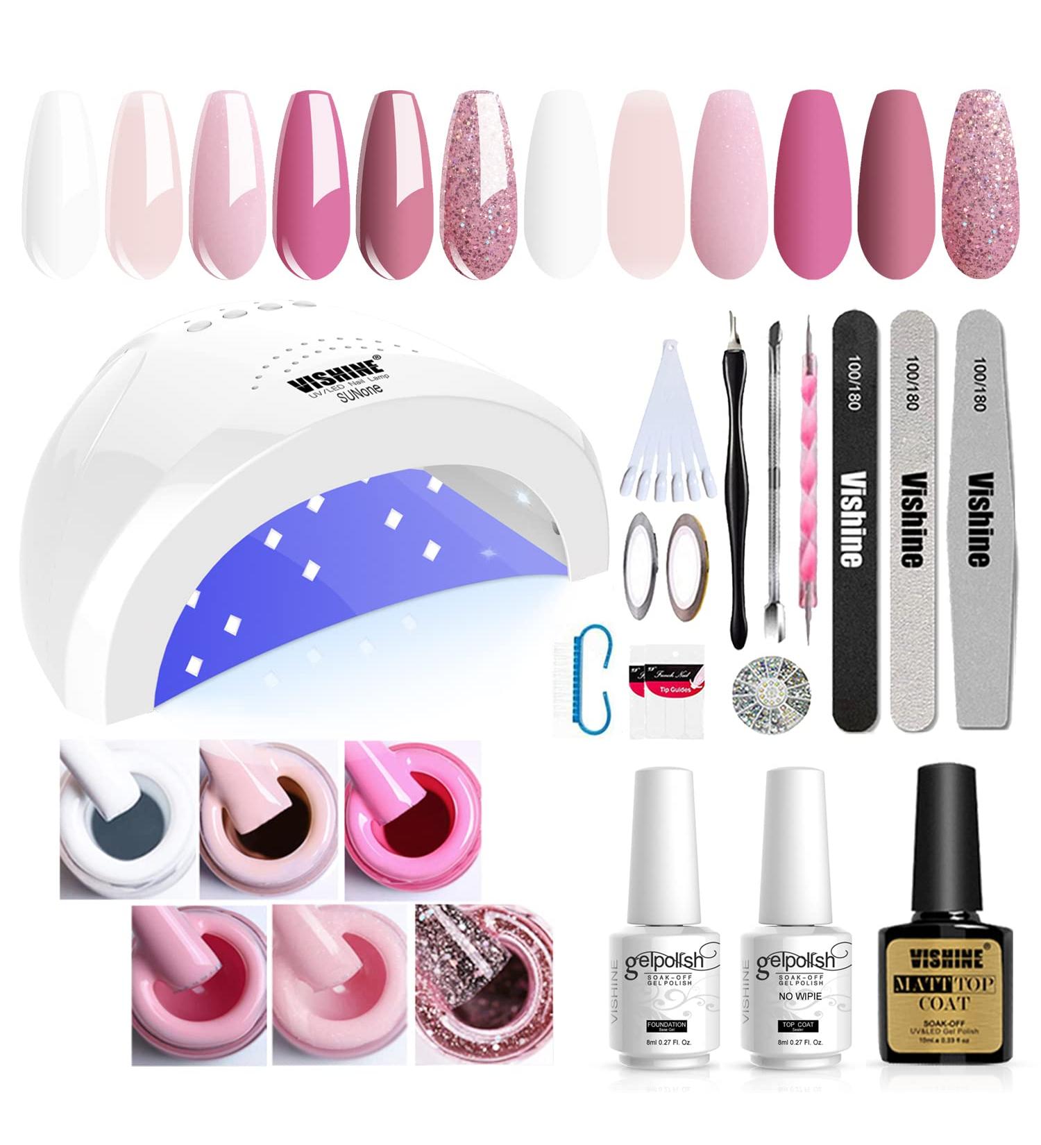 Vishine Sunone 48W LED UV Nail Lamp - Complete Set with 6 Gel Colors Top & Base Coat Manicure Tools | Fast International Shipping - Buy Online on GoSupps.com
