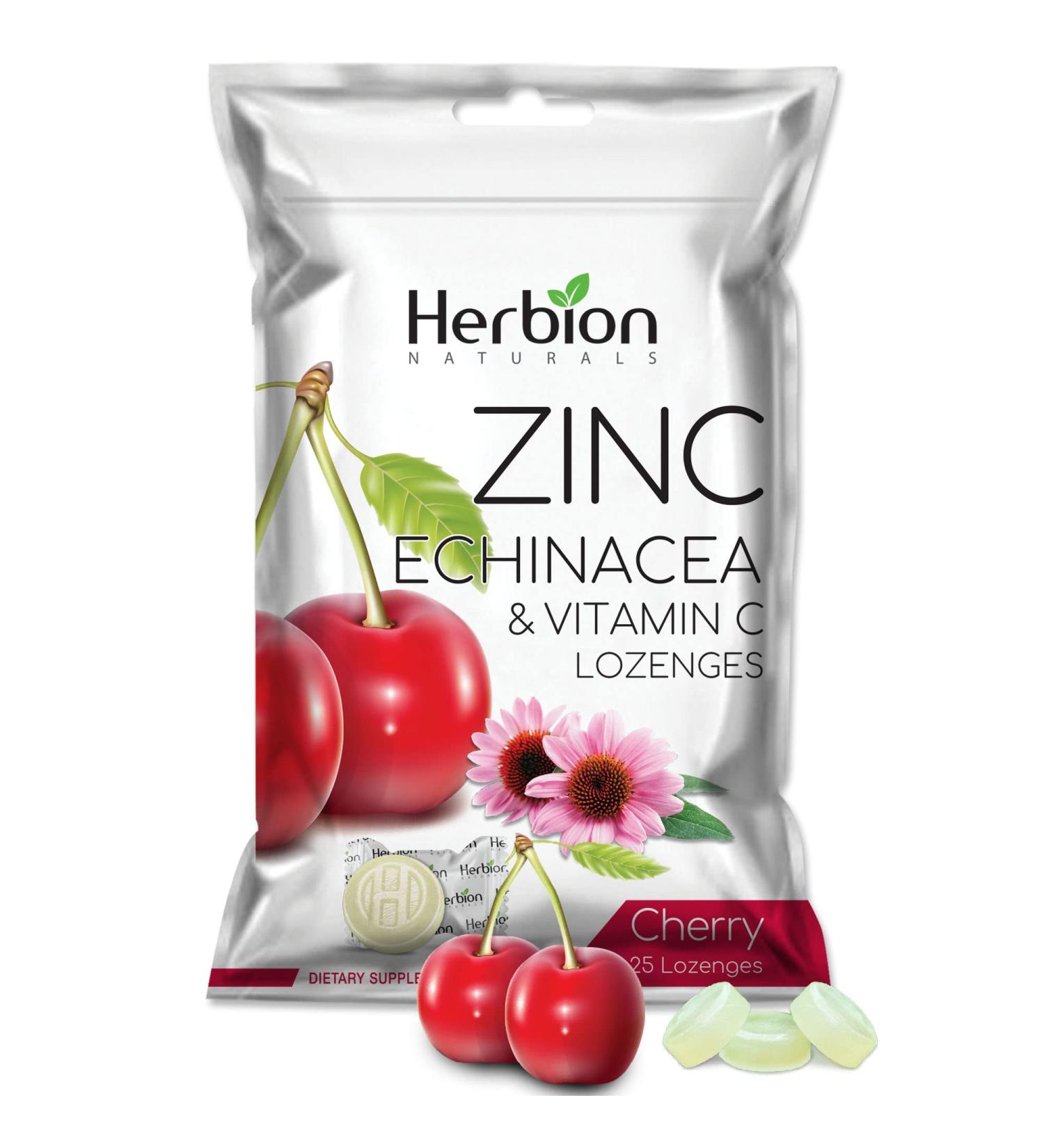 Herbion Naturals Zinc, Echinacea & Vitamin C Cherry Lozenges - 25 CT | Immune Support Dietary Supplement for Adults & Children 5+ | Promotes Overall Health - Buy Online on GoSupps.com
