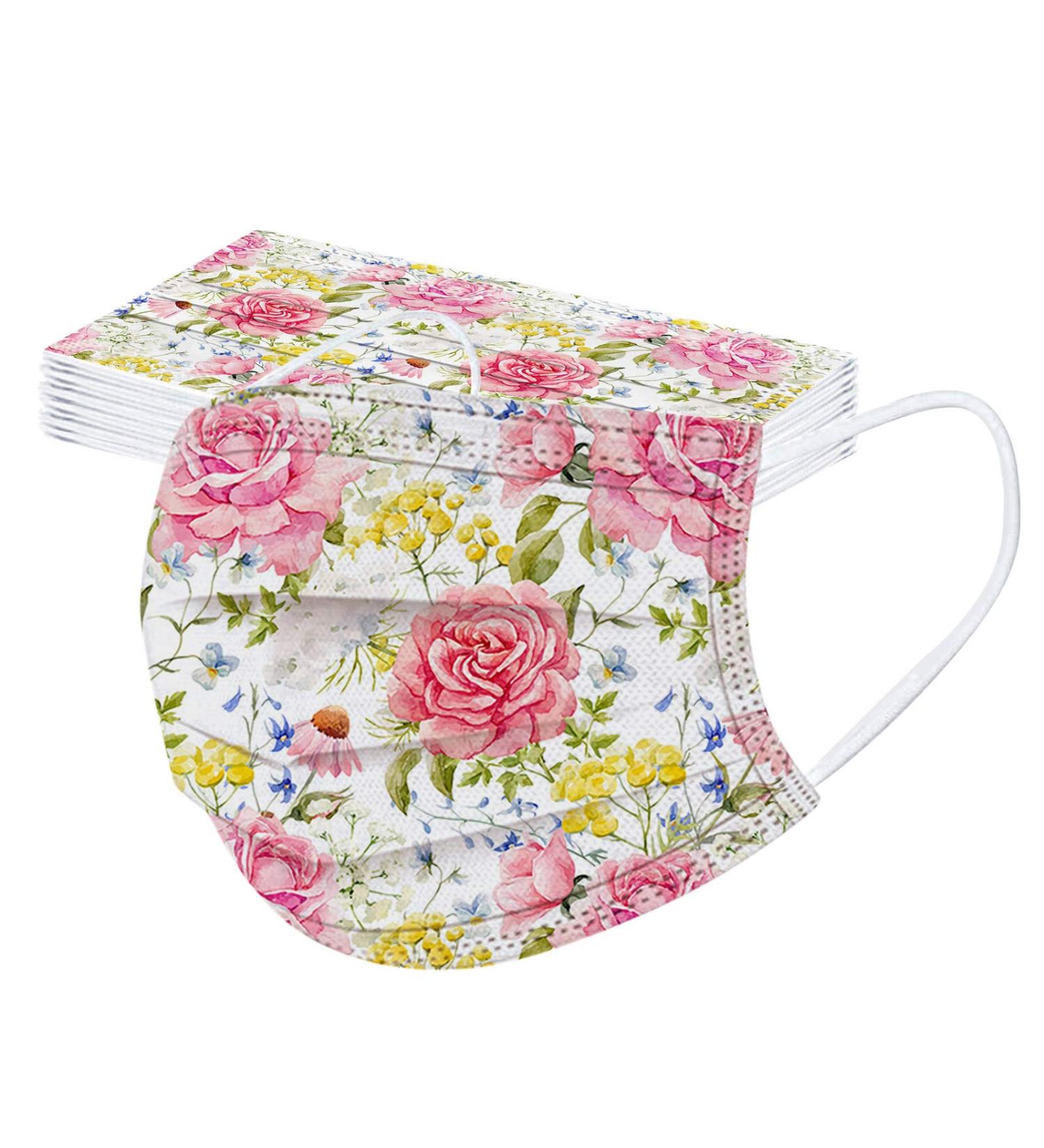 10pcs Adult Disposable Masks - Breathable 3-Layer Floral Motif Protection | Non-Woven Mouth-Nose Cover for Women | International Shipping Available - Buy Online on GoSupps.com