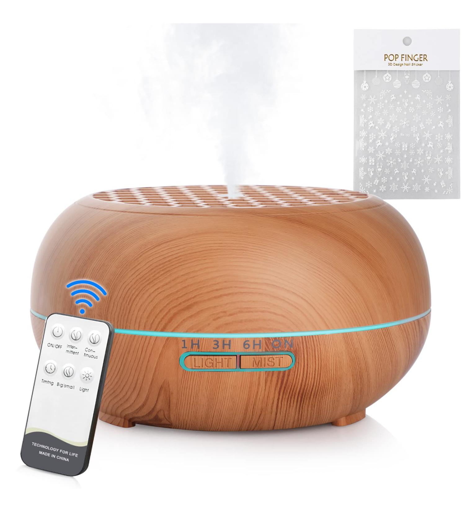 Simpeak 550ml Aroma Diffuser - Wood Essential Oil Ultrasonic Humidifier with Remote Control | Aromatherapy & Scents - Light Brown - Buy Online on GoSupps.com