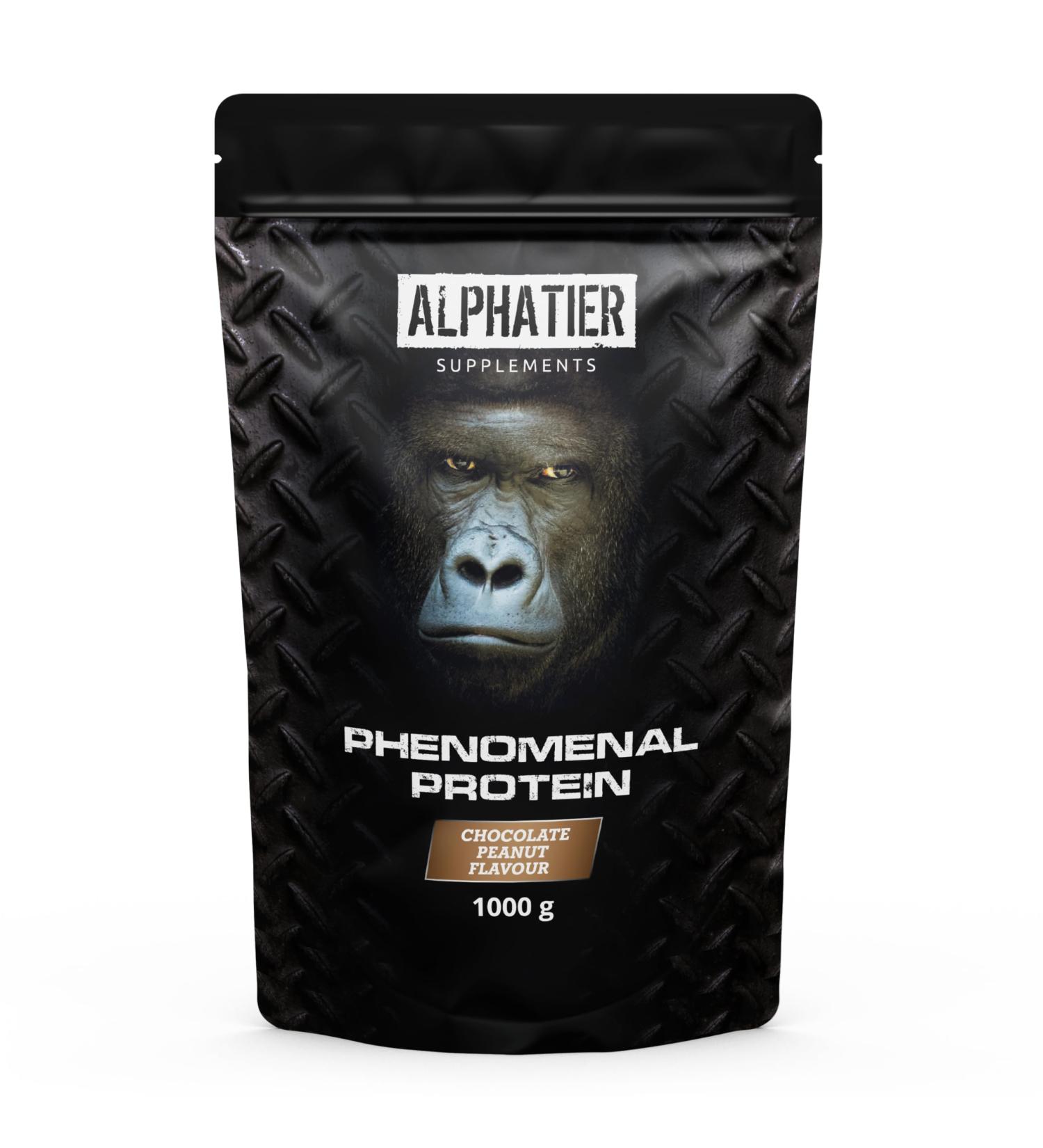 ALPHATIER Protein Powder with BCAA and EAA - Chocolate Peanut 1000 g - with 82% Protein - Chocolate and Peanut - Soy Protein - Gluten Free + Lactose Free - Buy Online on GoSupps.com