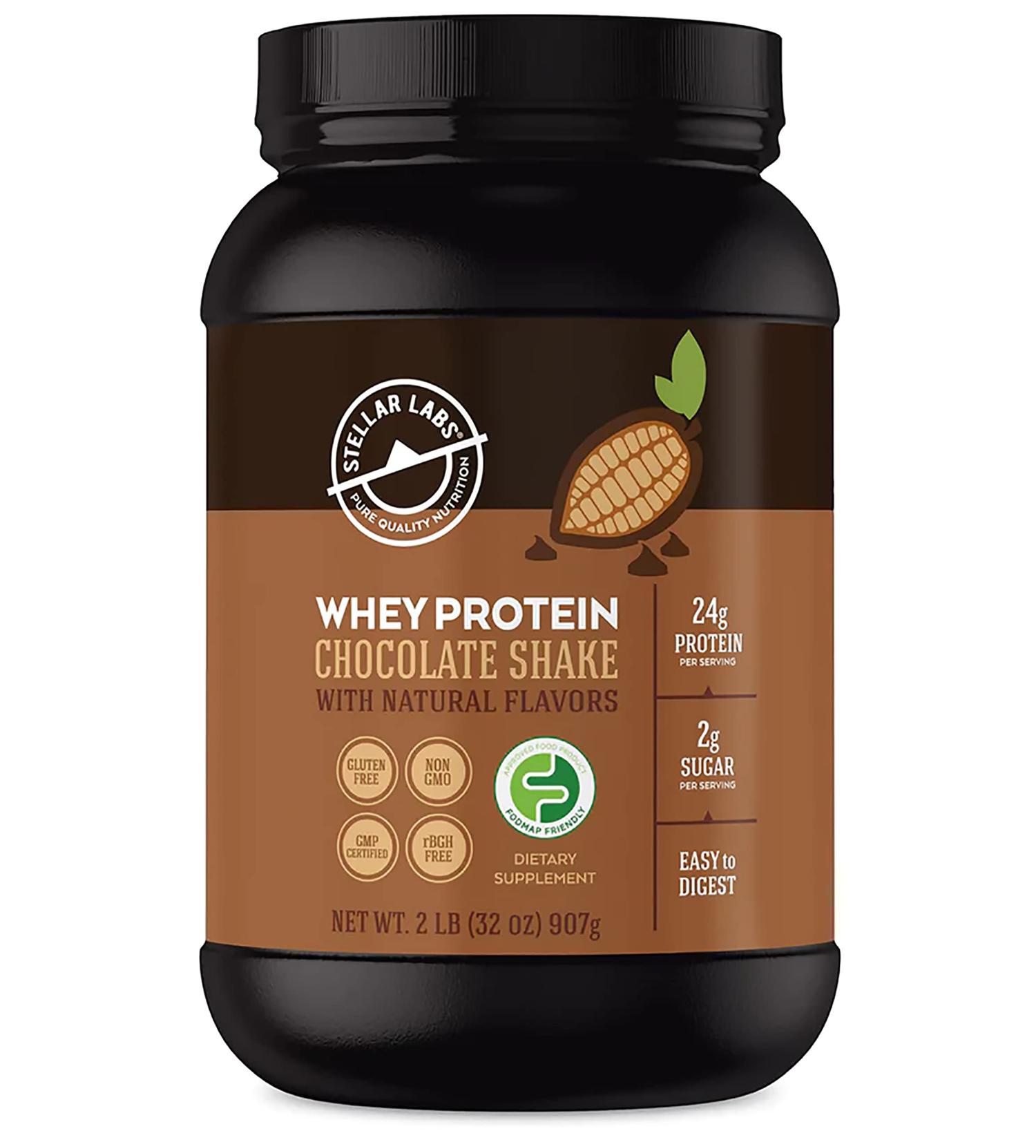 Stellar Labs Chocolate Whey Protein Powder with BCAA's & Whey Isolate | Low FODMAP Certified, Non GMO, Gluten Free, Soy Free | Ideal for Keto & Post Workout | 2lb Pack - Buy Online on GoSupps.com