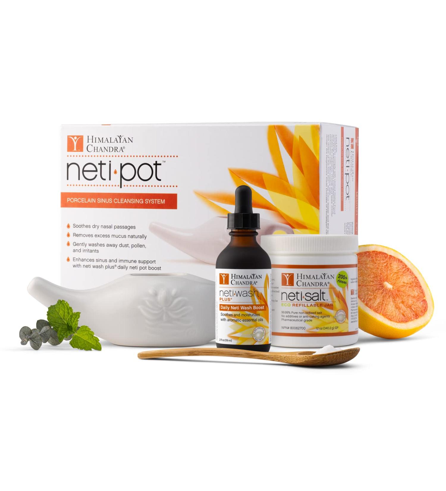 Himalayan Chandra Neti Pot Sinus Cleansing System Starter Kit - 3 Piece Set - Buy Online on GoSupps.com